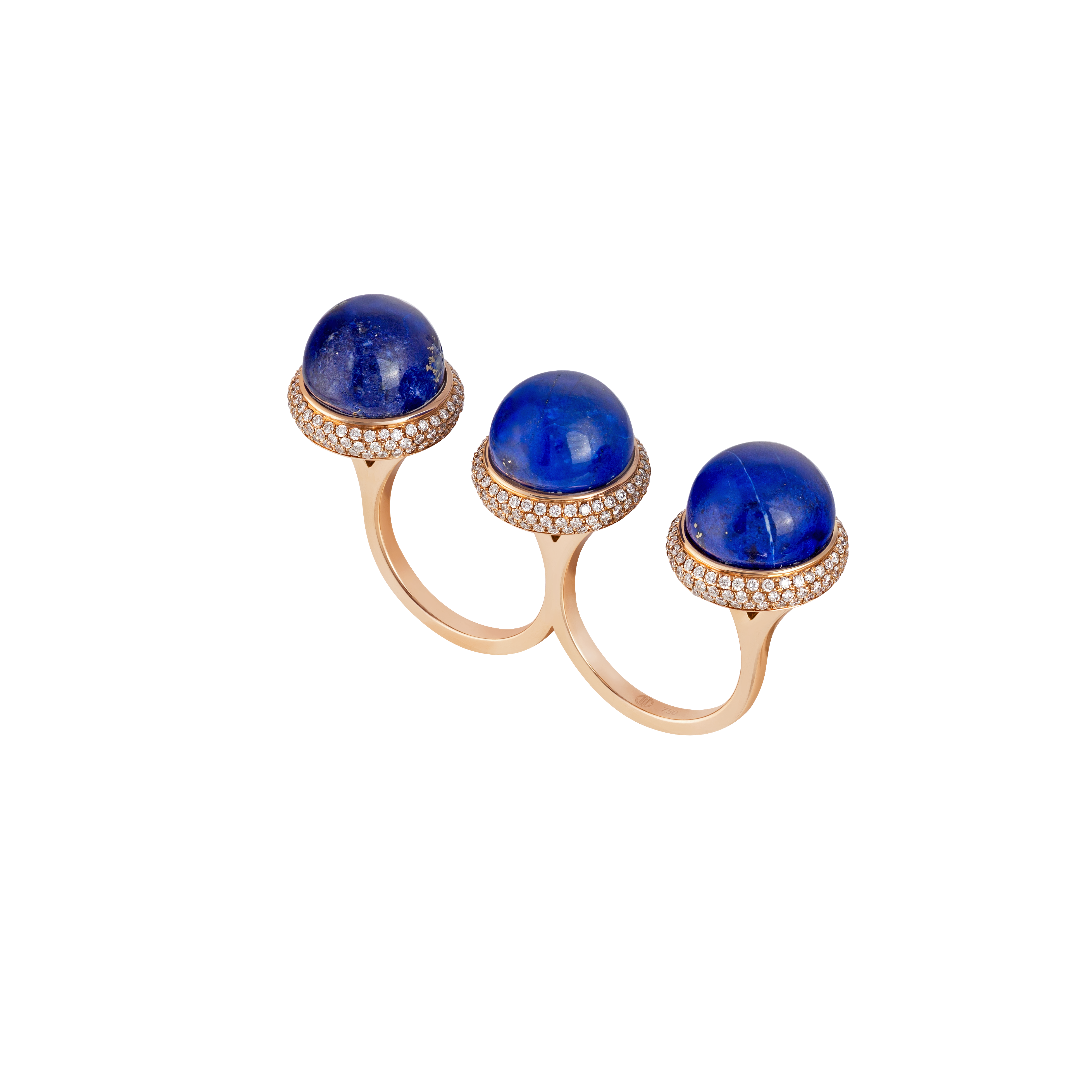 Double ring in 18K rose gold with VS-G diamonds and Lapis stone