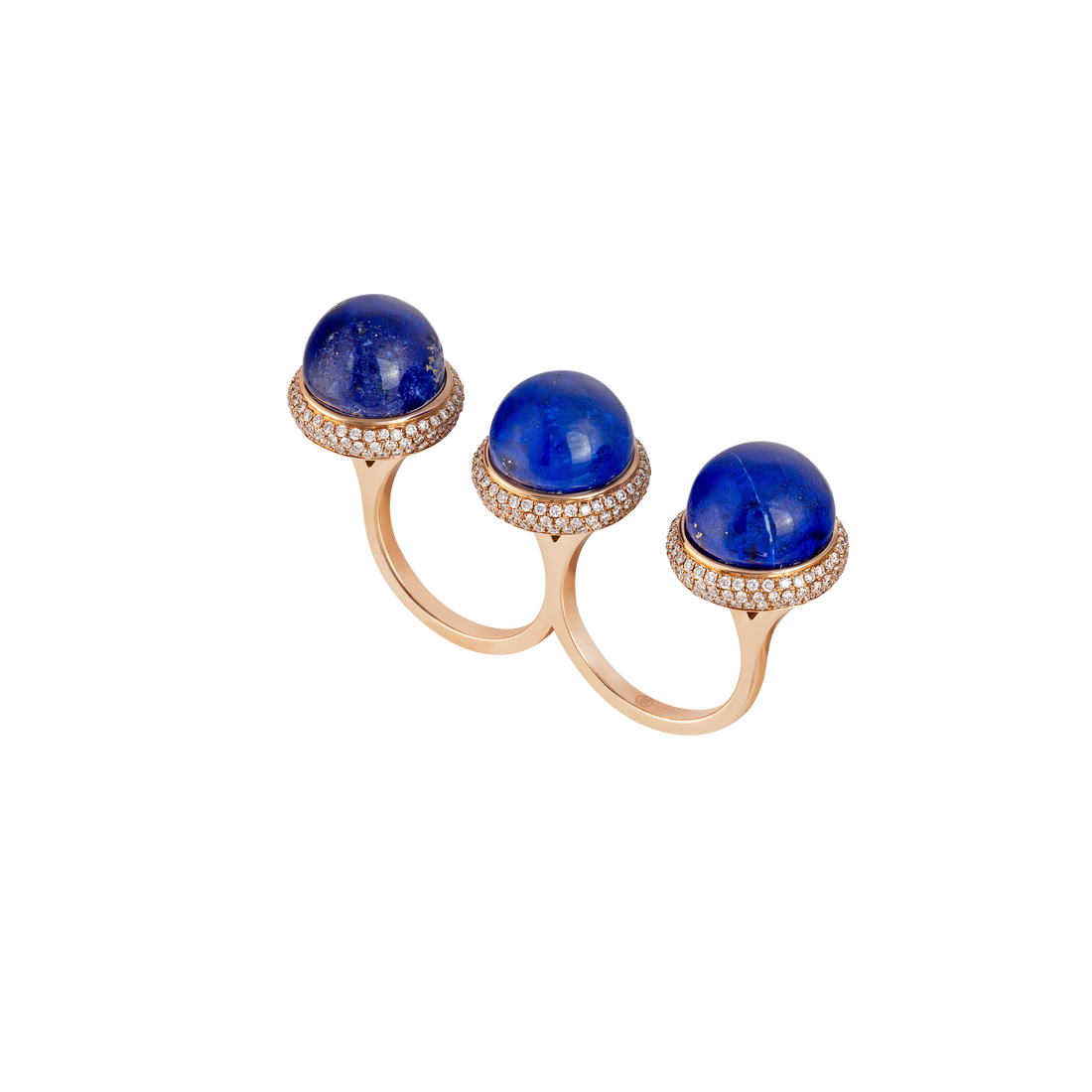 Double ring in 18K rose gold with VS-G diamonds and Lapis stone