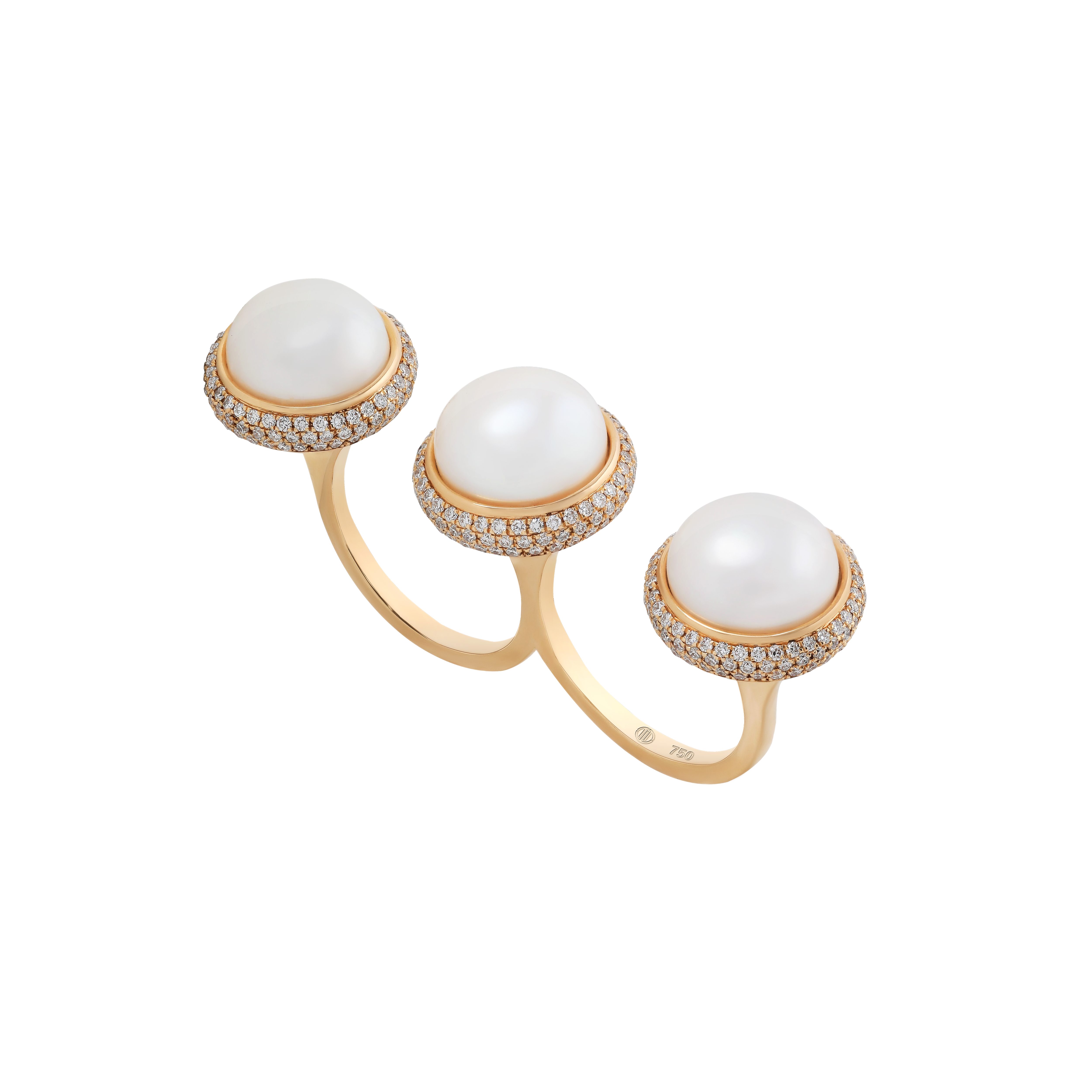 Pearl Rings 18K Yellow Gold With VS-G Diamonds And White