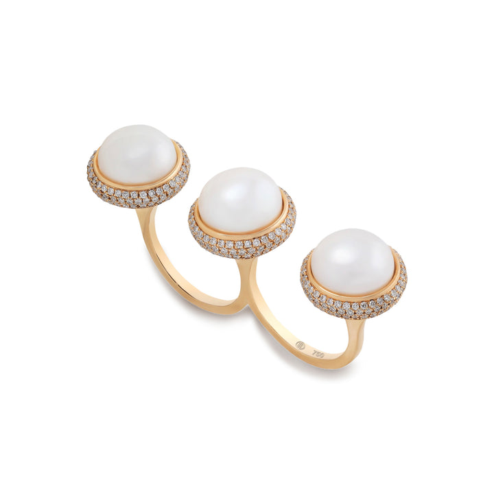 Pearl Rings 18K Yellow Gold With VS-G Diamonds And White