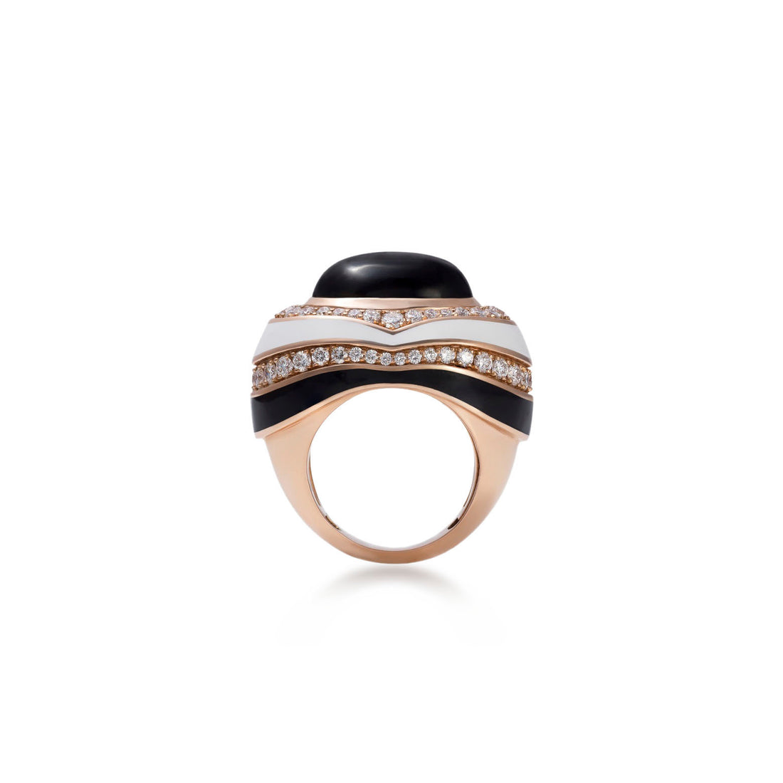 Ring in 18K rose gold with VS-G Diamonds and black/white enamel