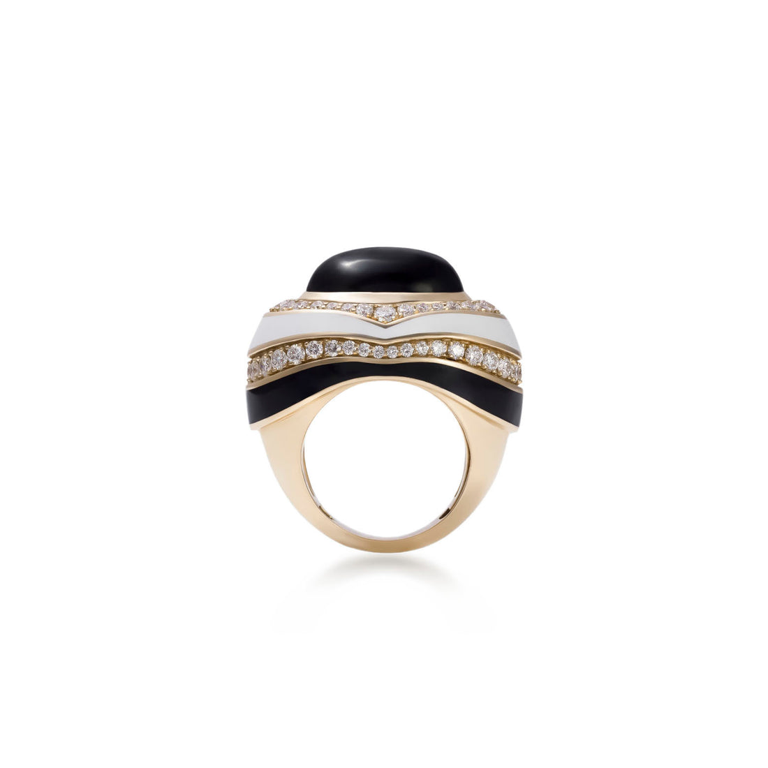 Ring in 18K rose gold with VS-G Diamonds and black/white enamel