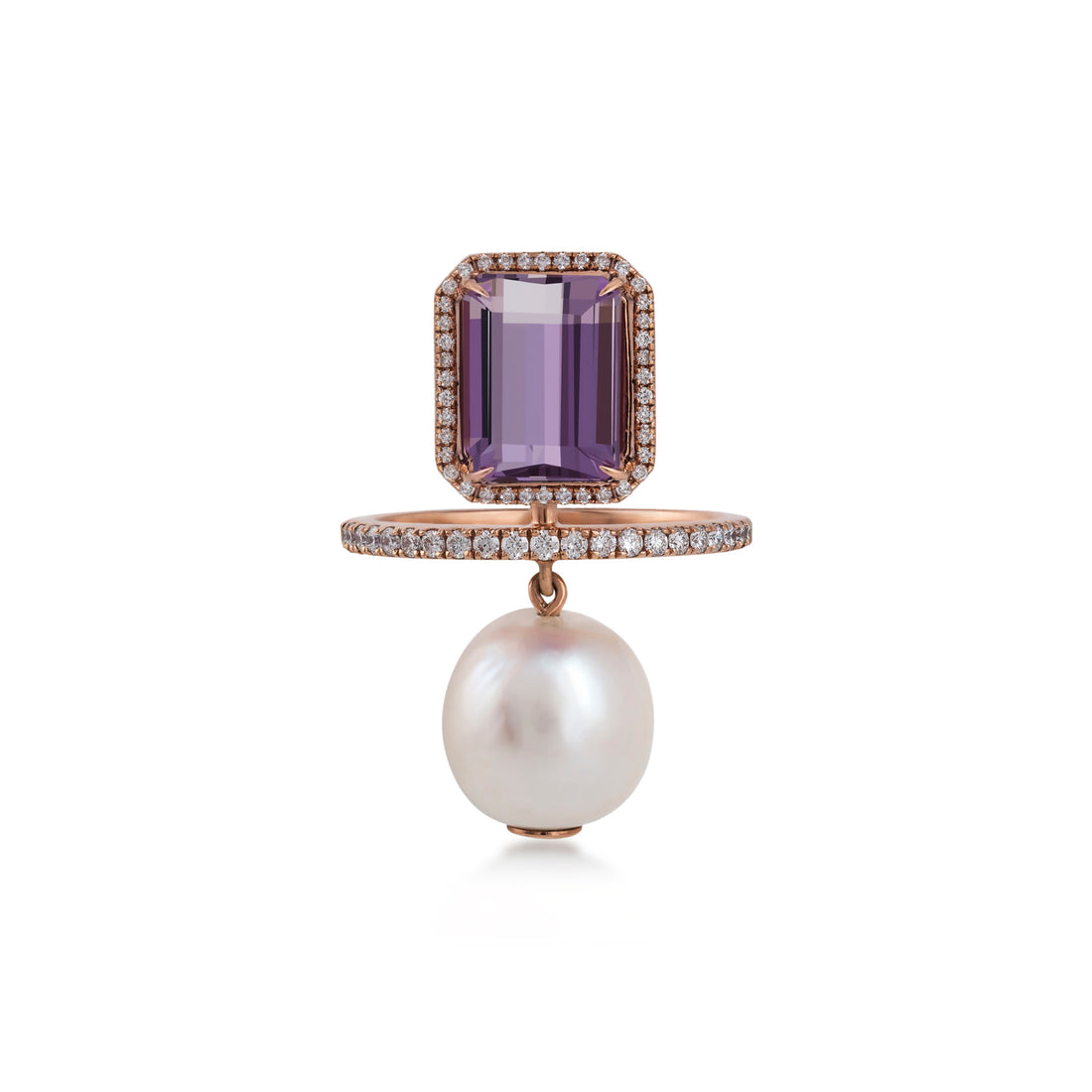 Pearl Ring 18K Rose Gold With VS-G Diamonds And White