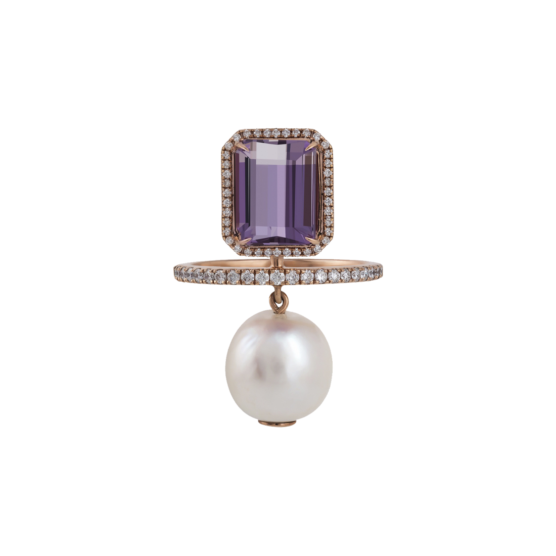 Pearl Ring 18K Rose Gold With VS-G Diamonds And White