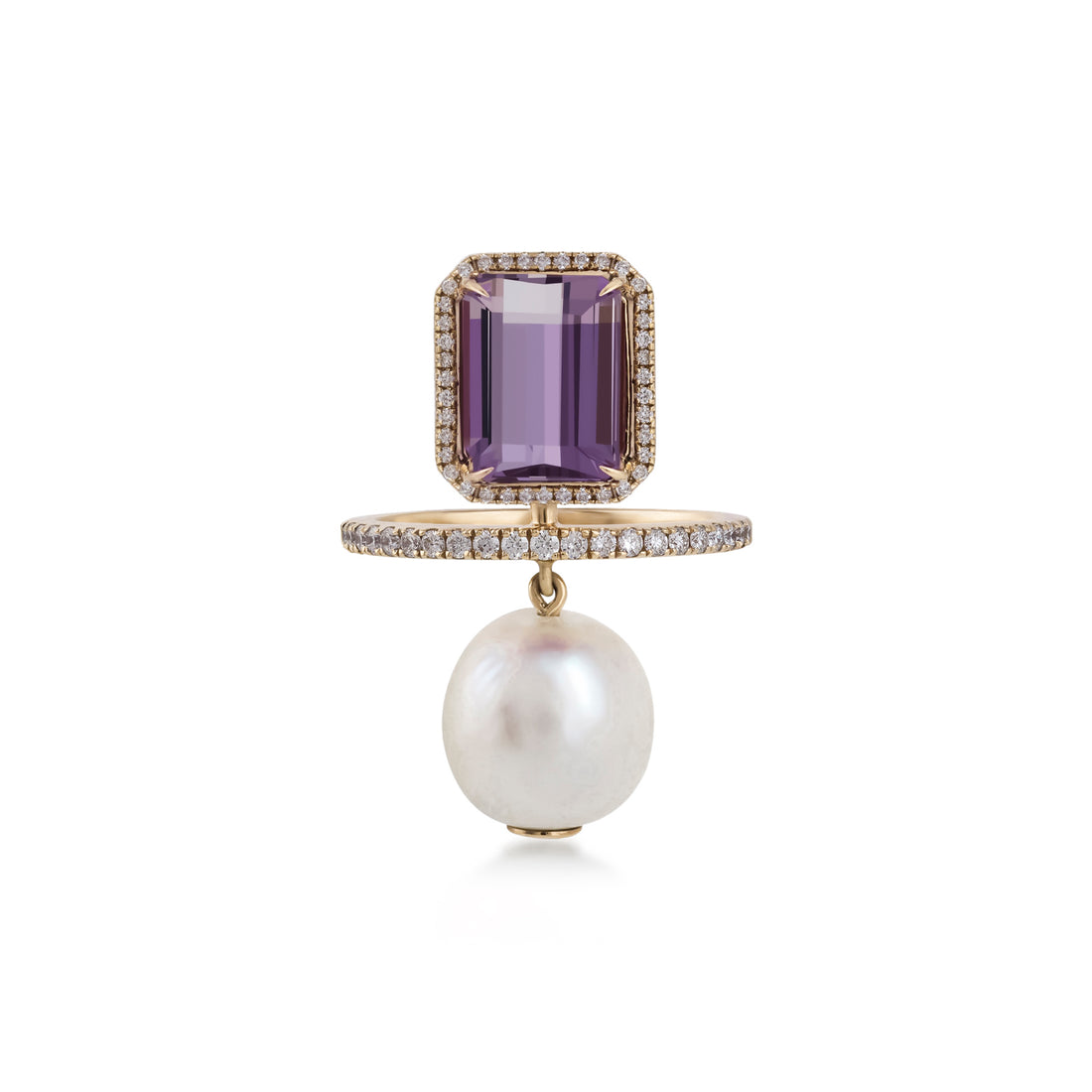 Pearl Ring 18K Rose Gold With VS-G Diamonds And White