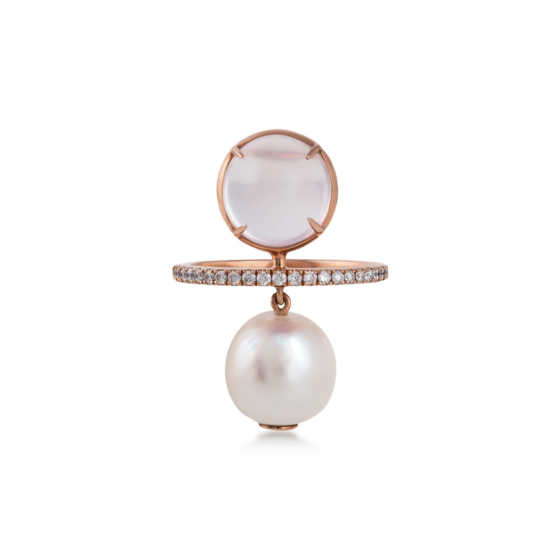 Pearl  Ring in 18K rose gold with VS-G diamonds, white