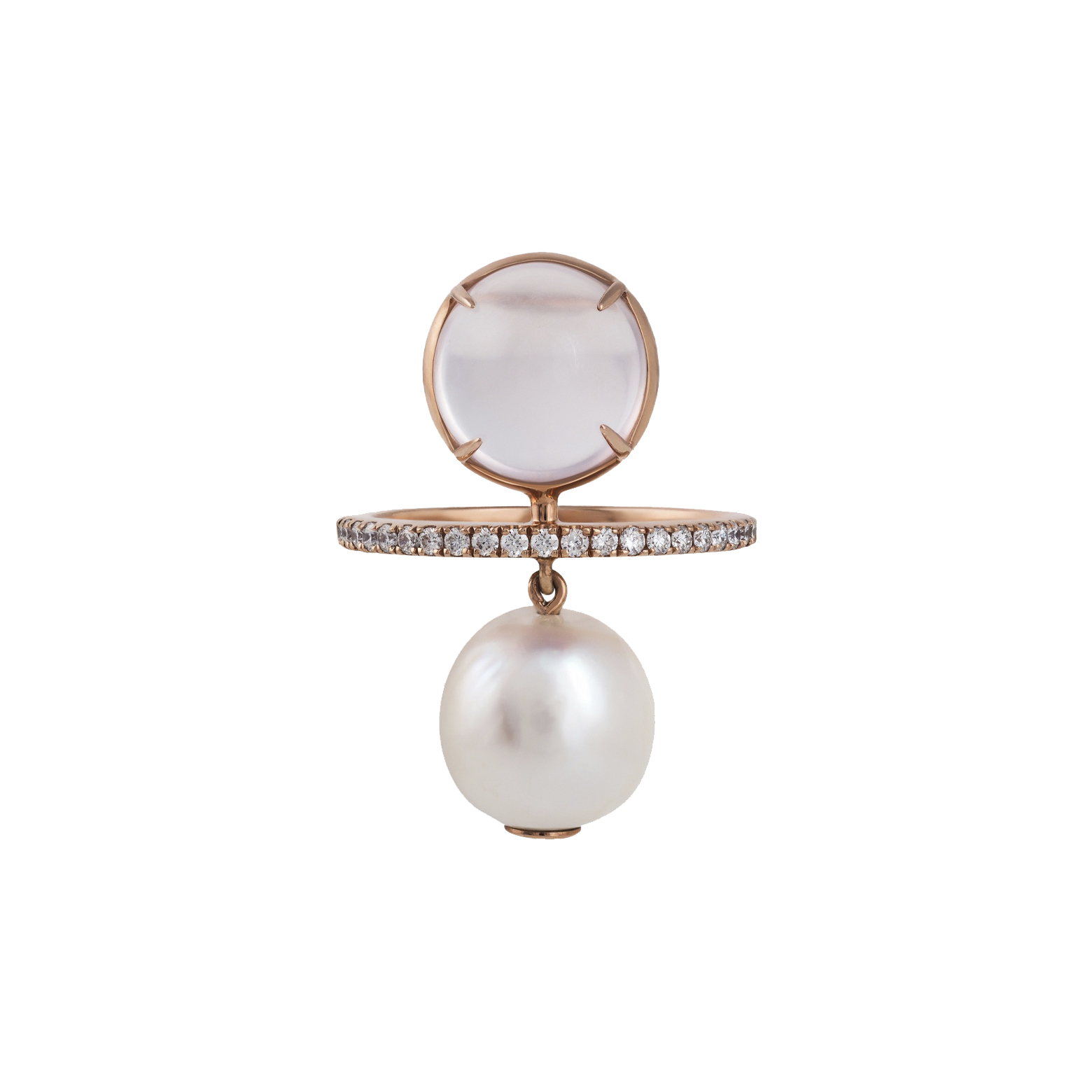 Pearl  Ring in 18K rose gold with VS-G diamonds, white