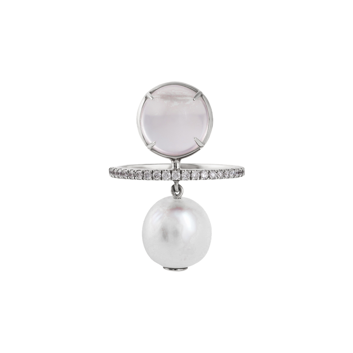 Pearl  Ring in 18K rose gold with VS-G diamonds, white