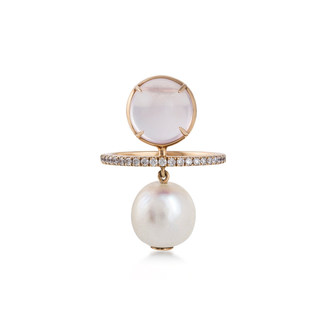 Pearl  Ring in 18K rose gold with VS-G diamonds, white