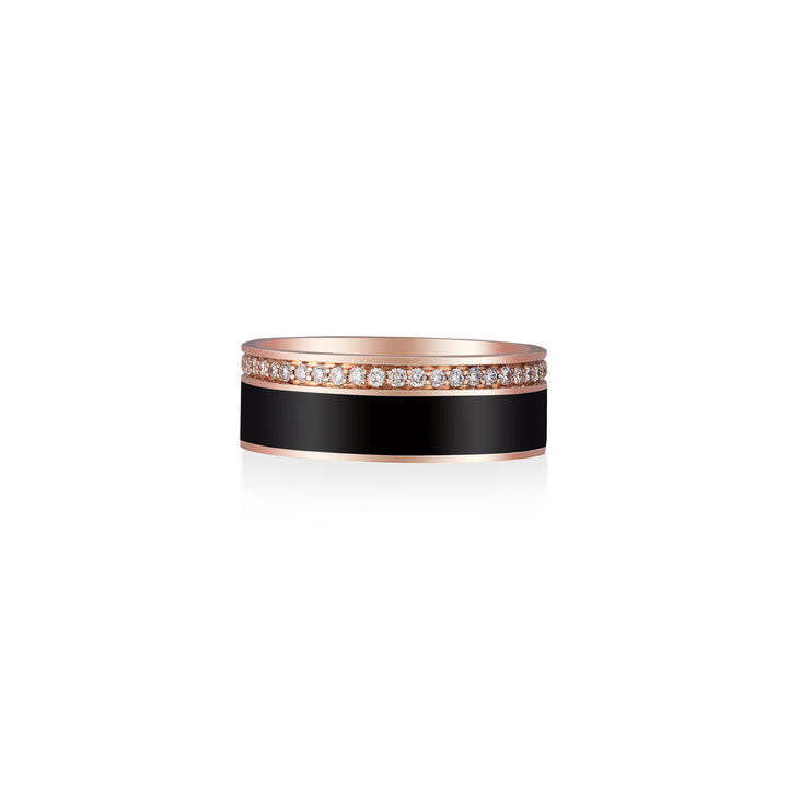 Ring in 18K rose gold with VS-G diamonds and black enamel