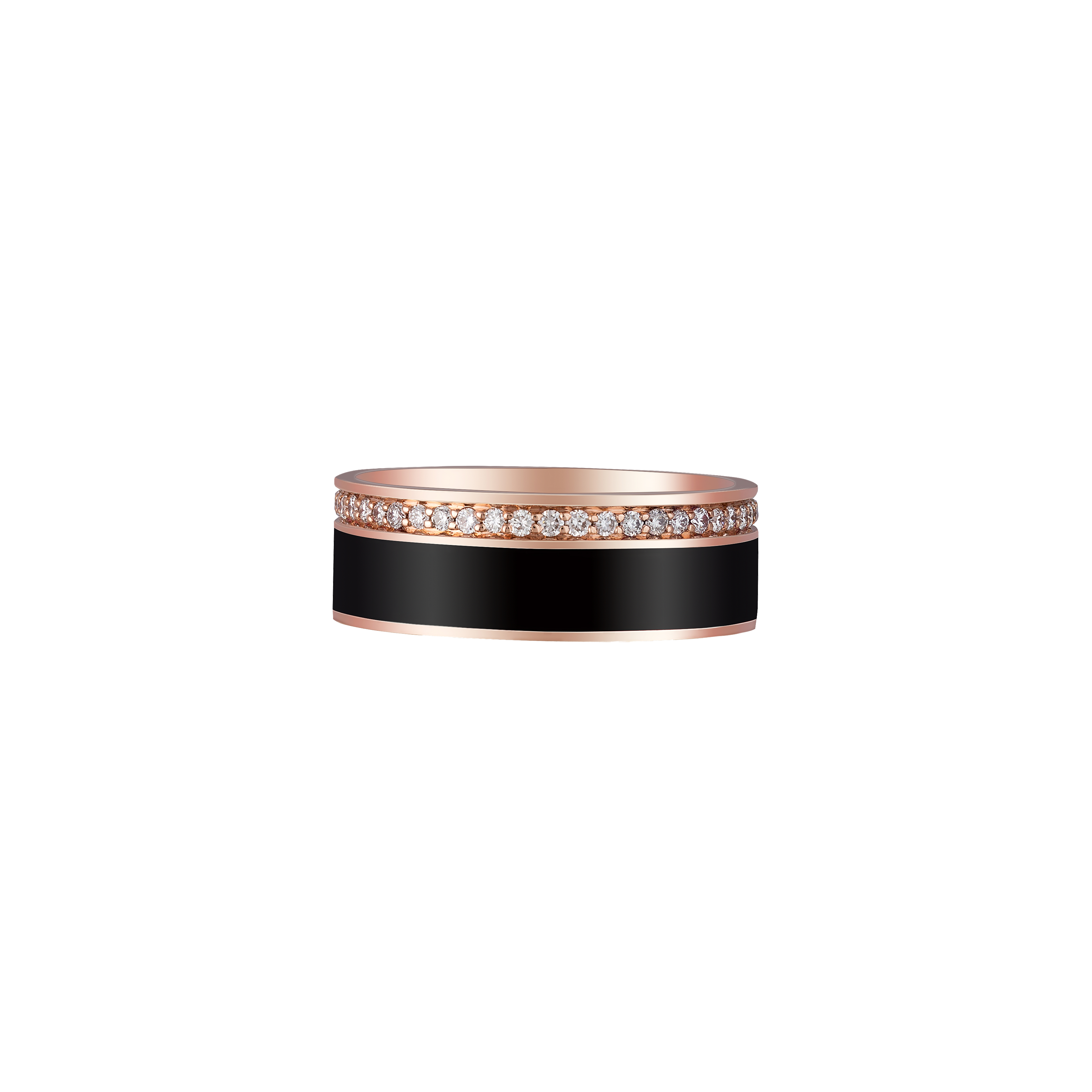 Ring in 18K rose gold with VS-G diamonds and black enamel
