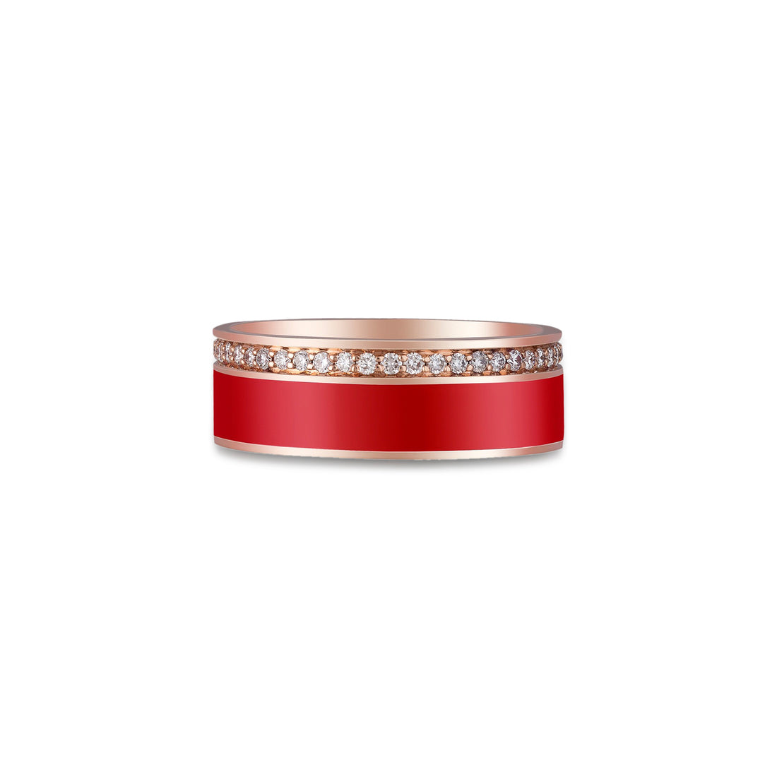 Ring in 18K rose gold with VS-G diamonds and red enamel