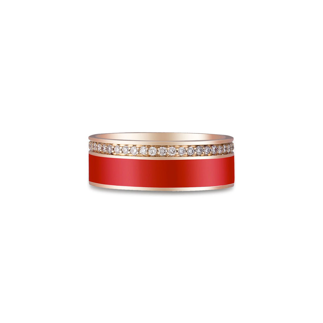 Ring in 18K rose gold with VS-G diamonds and red enamel