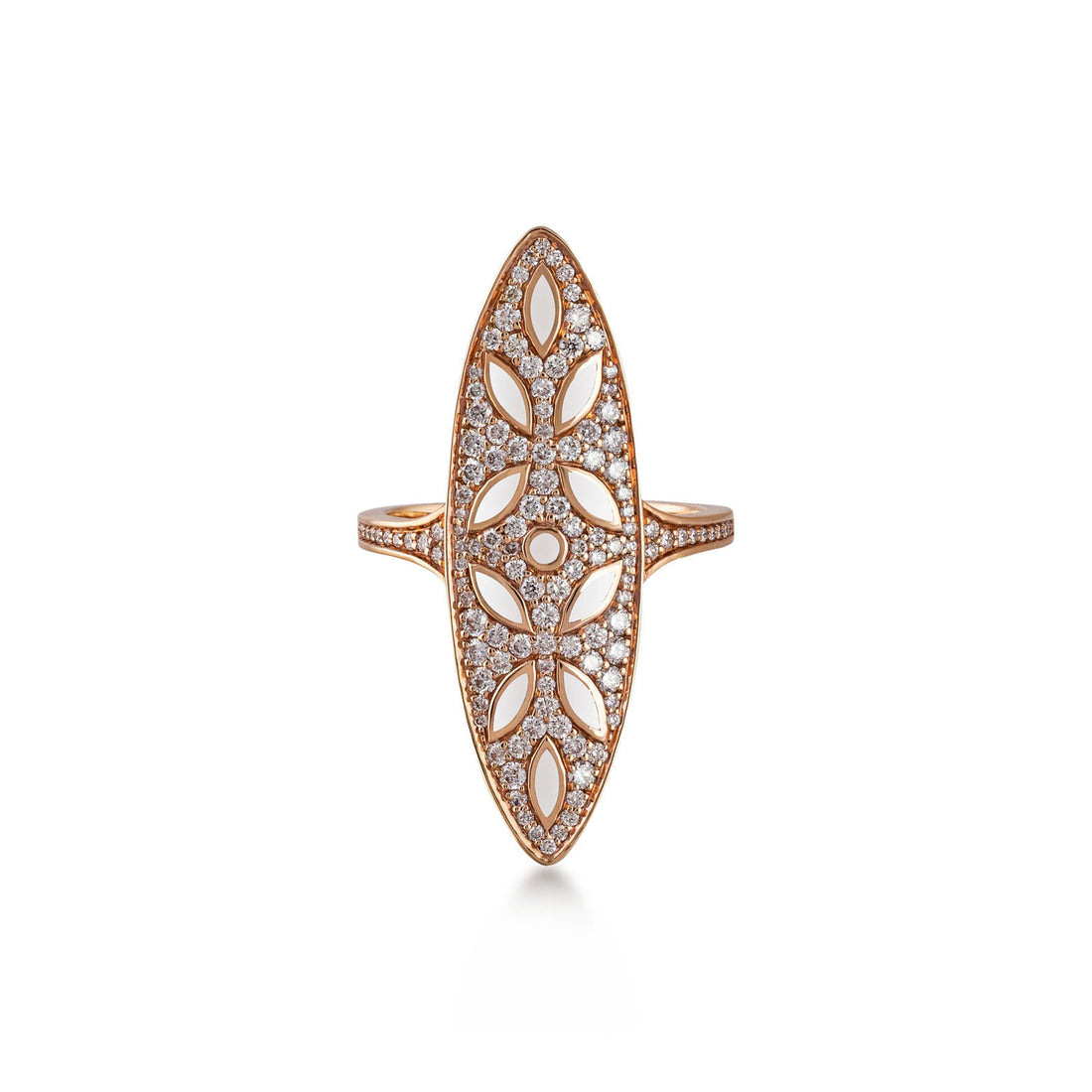 Ring in 18K rose gold with VS-G diamonds and white enamel