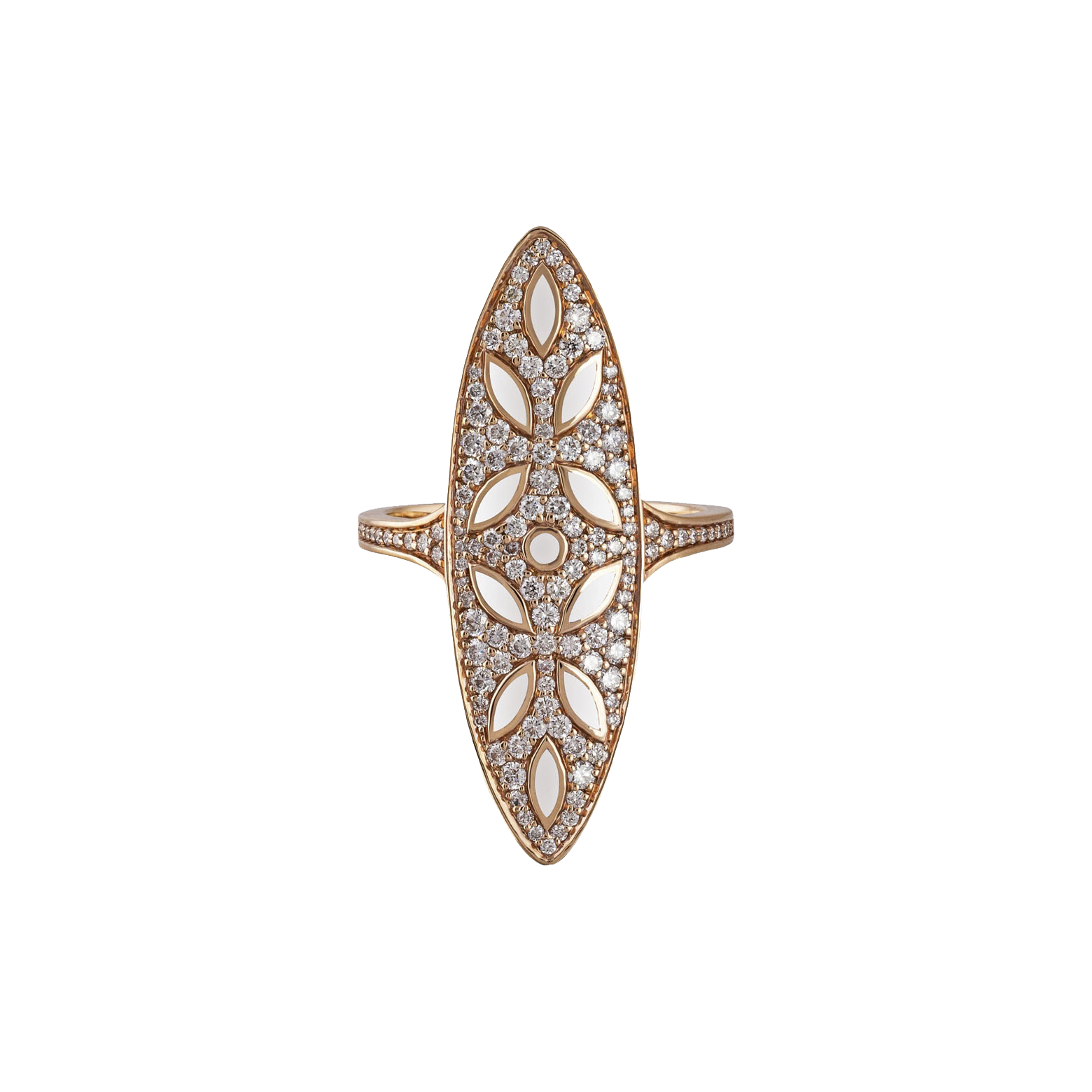 Ring in 18K rose gold with VS-G diamonds and white enamel