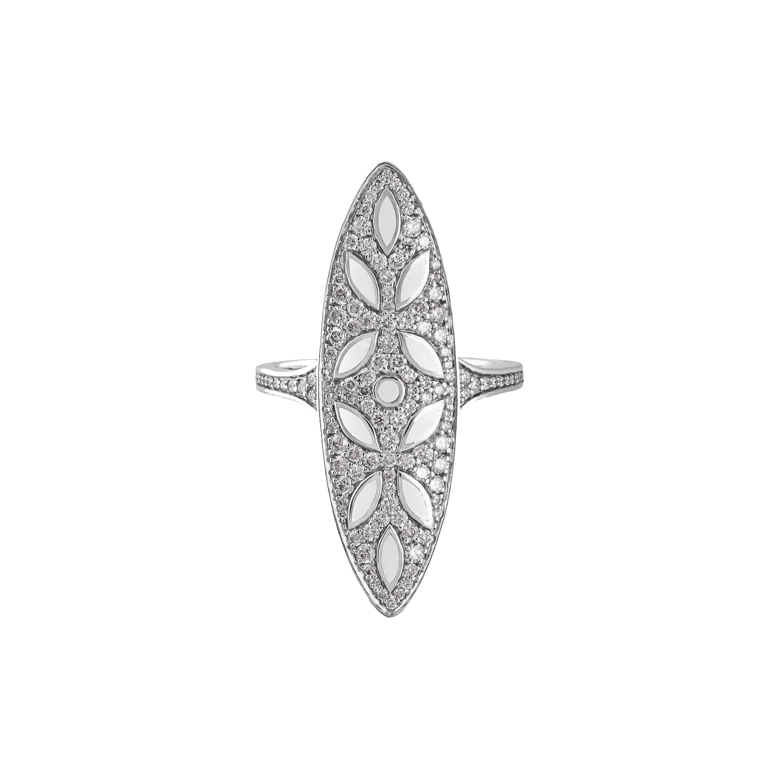 Ring in 18K rose gold with VS-G diamonds and white enamel