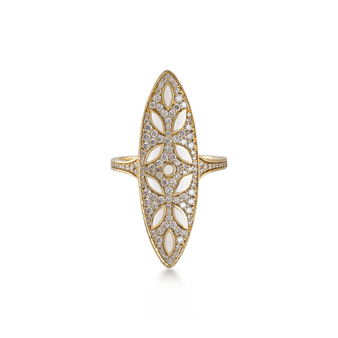 Ring in 18K rose gold with VS-G diamonds and white enamel