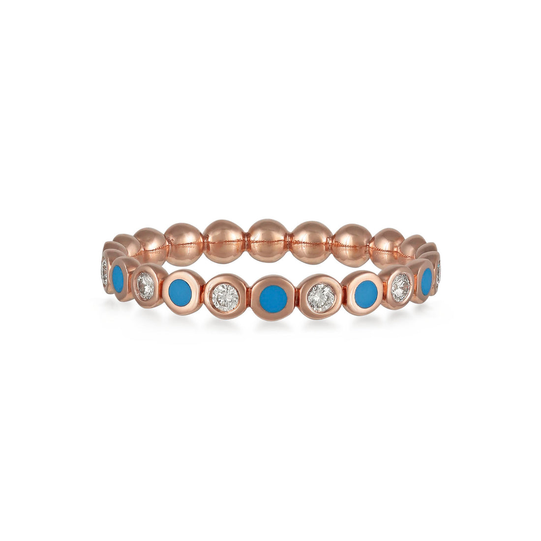 Ring in 18K rose gold with VS-G diamonds and turquoise enamel