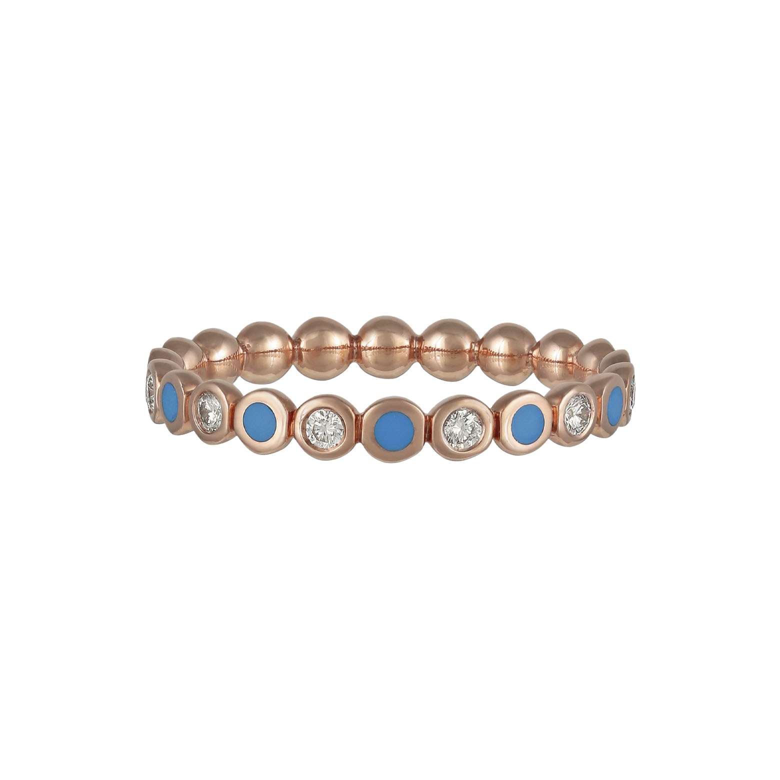 Ring in 18K rose gold with VS-G diamonds and turquoise enamel