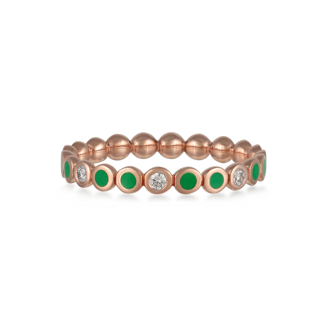 Ring in 18K rose gold with VS-G diamonds and green enamel