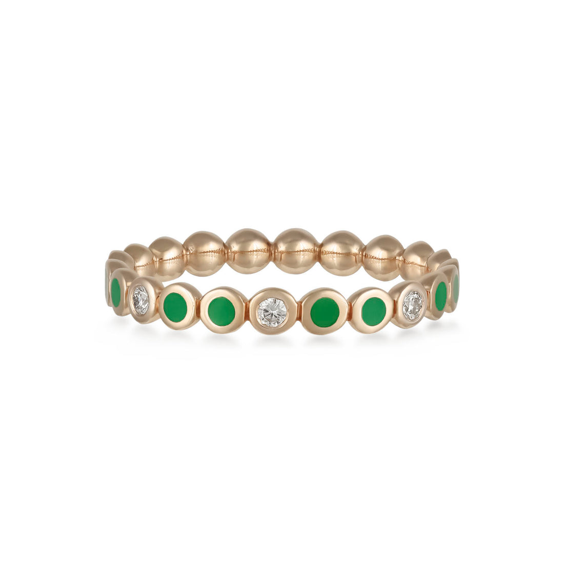 Ring in 18K rose gold with VS-G diamonds and green enamel