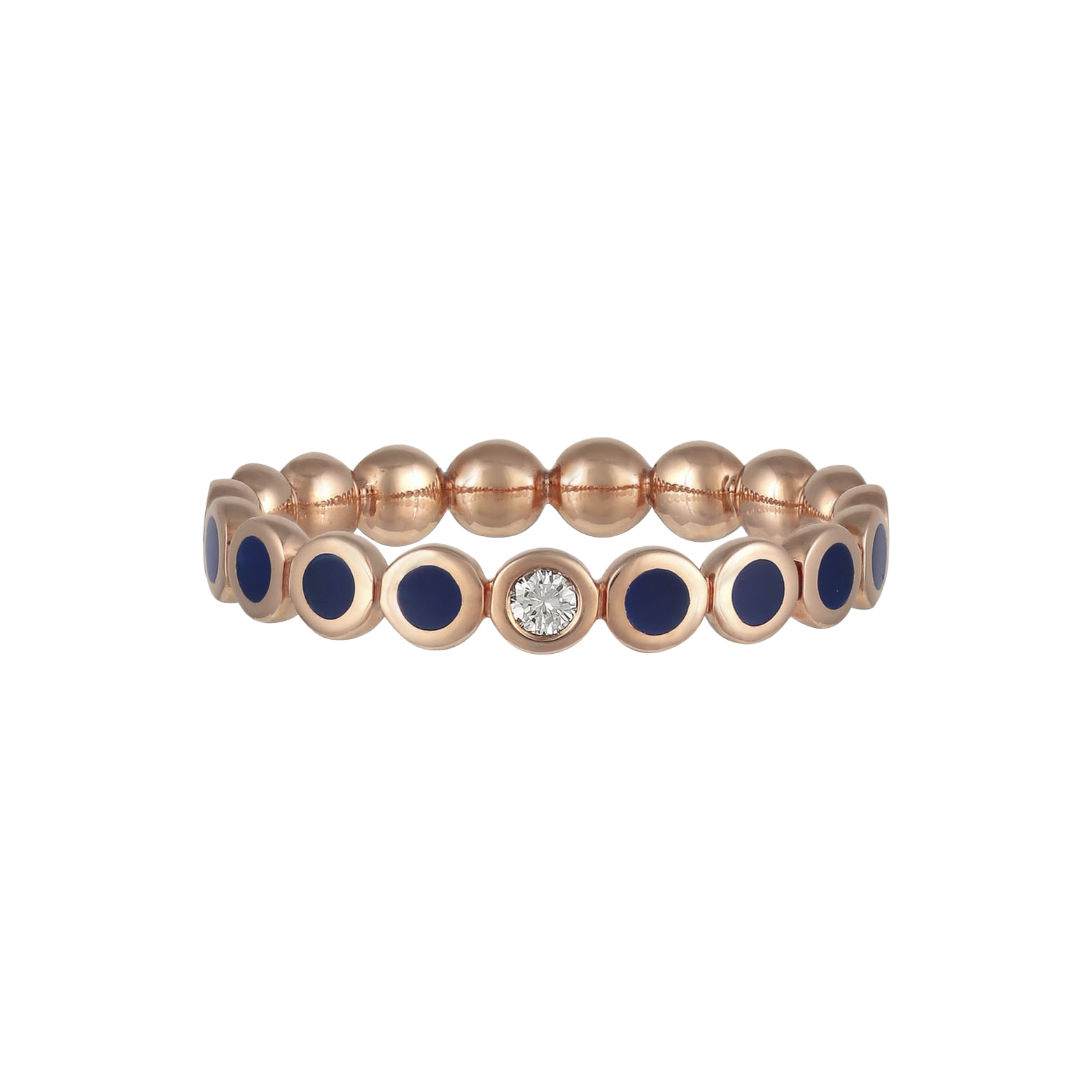 Ring in 18K Rose Gold with VS-G diamonds and blue Enamel