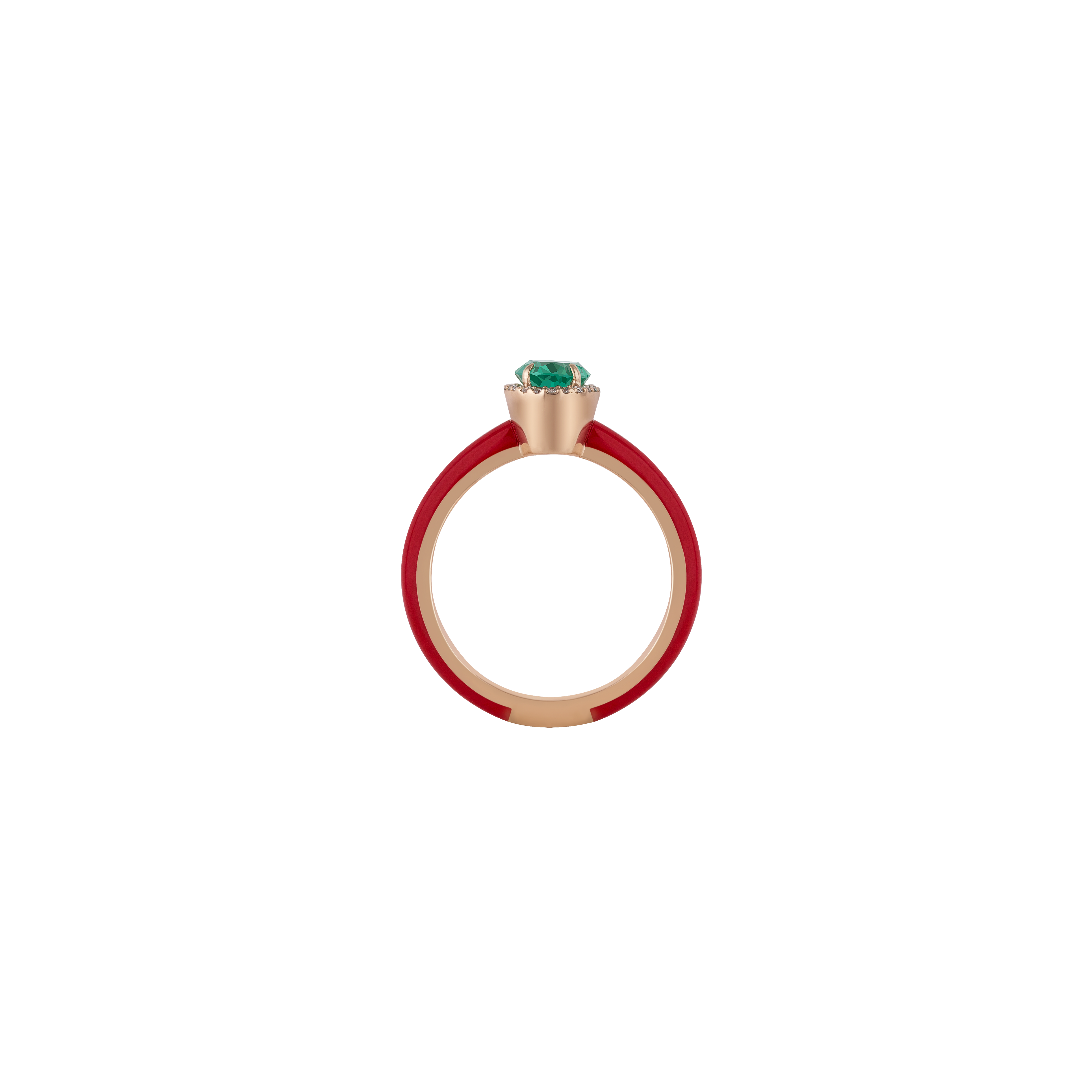 Eye Candy Ring in 18K rose gold with VS-G diamonds, Emerald stone