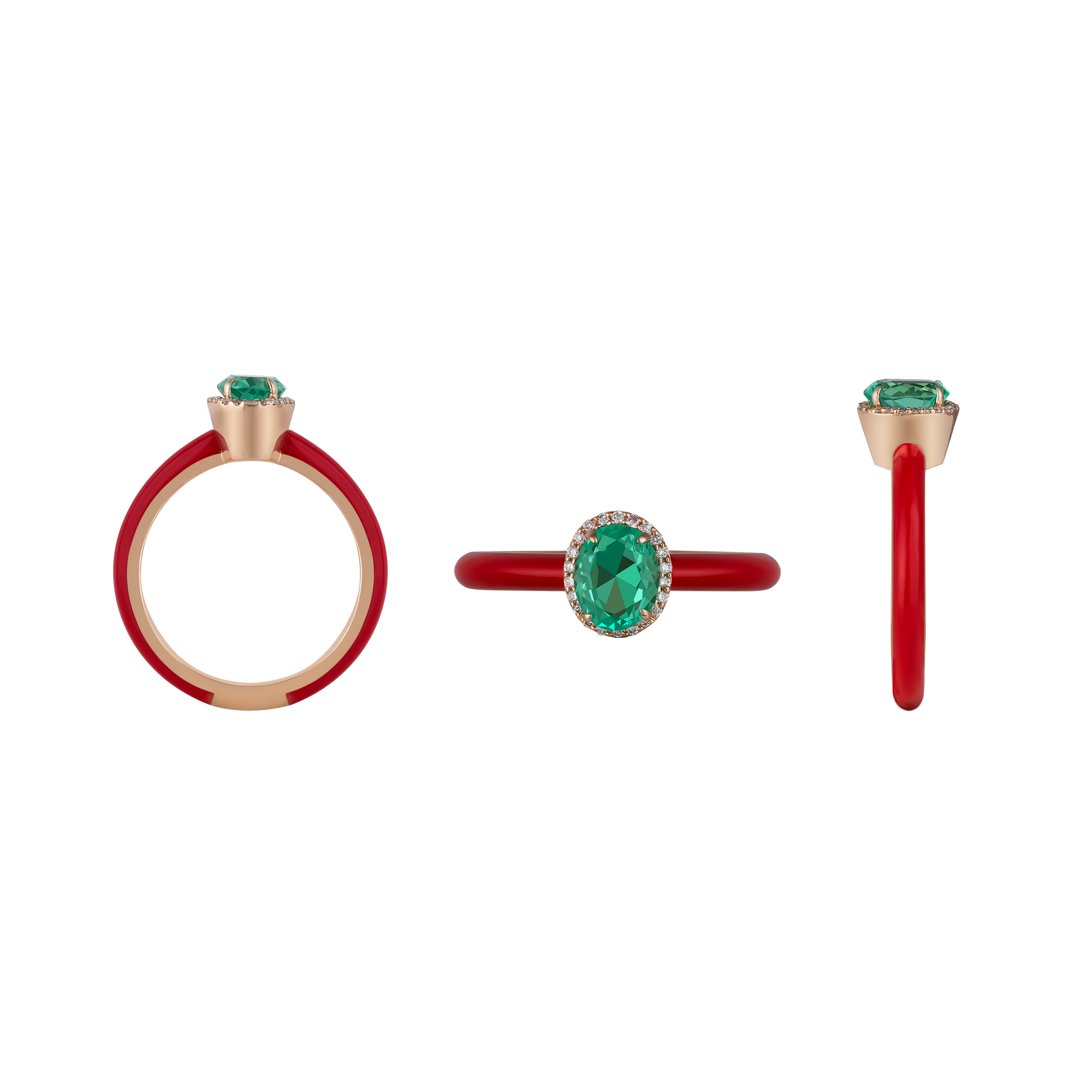 Eye Candy Ring in 18K rose gold with VS-G diamonds, Emerald stone