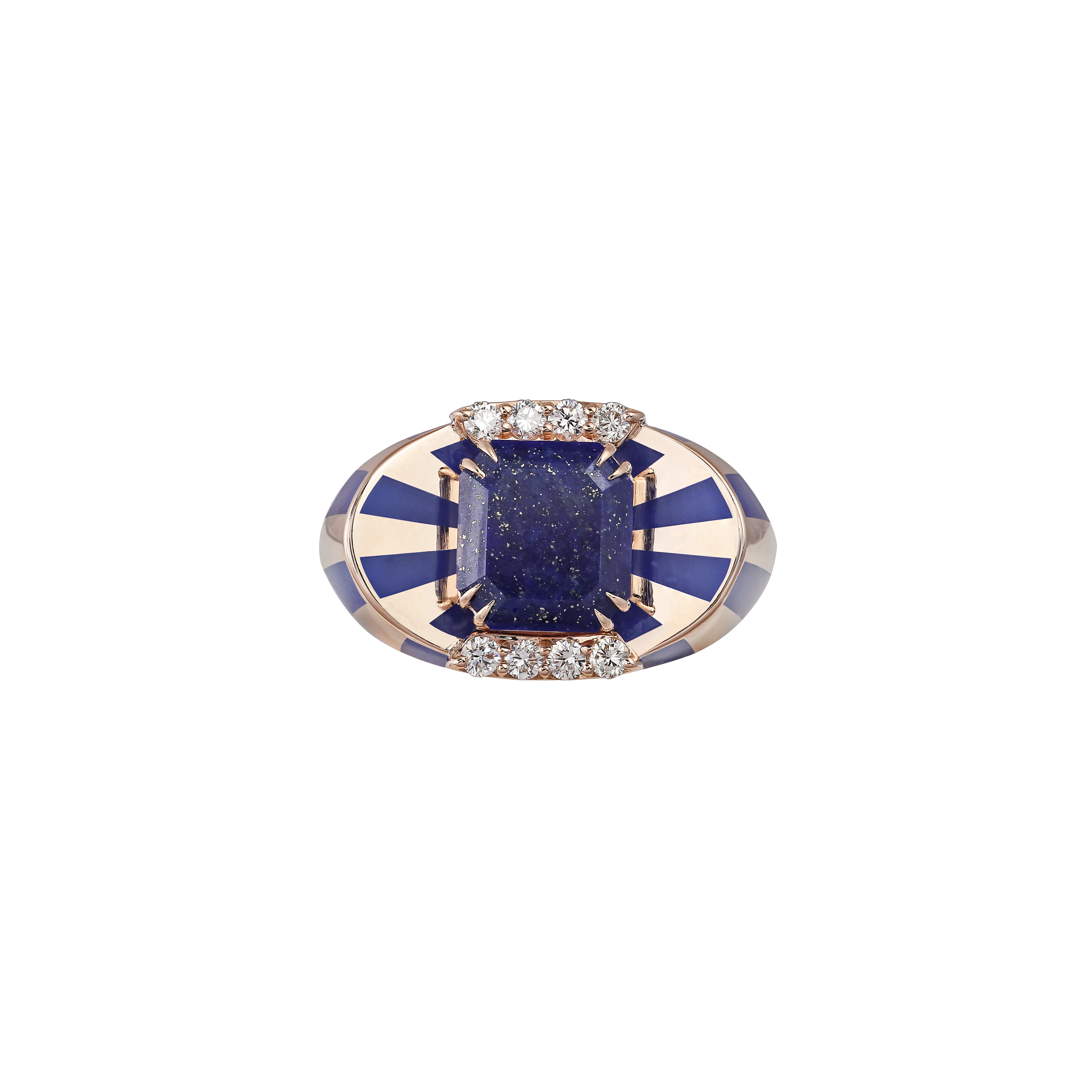 Ring in 18K Rose Gold with VS-G Diamonds, Lapis stone and blue enamel