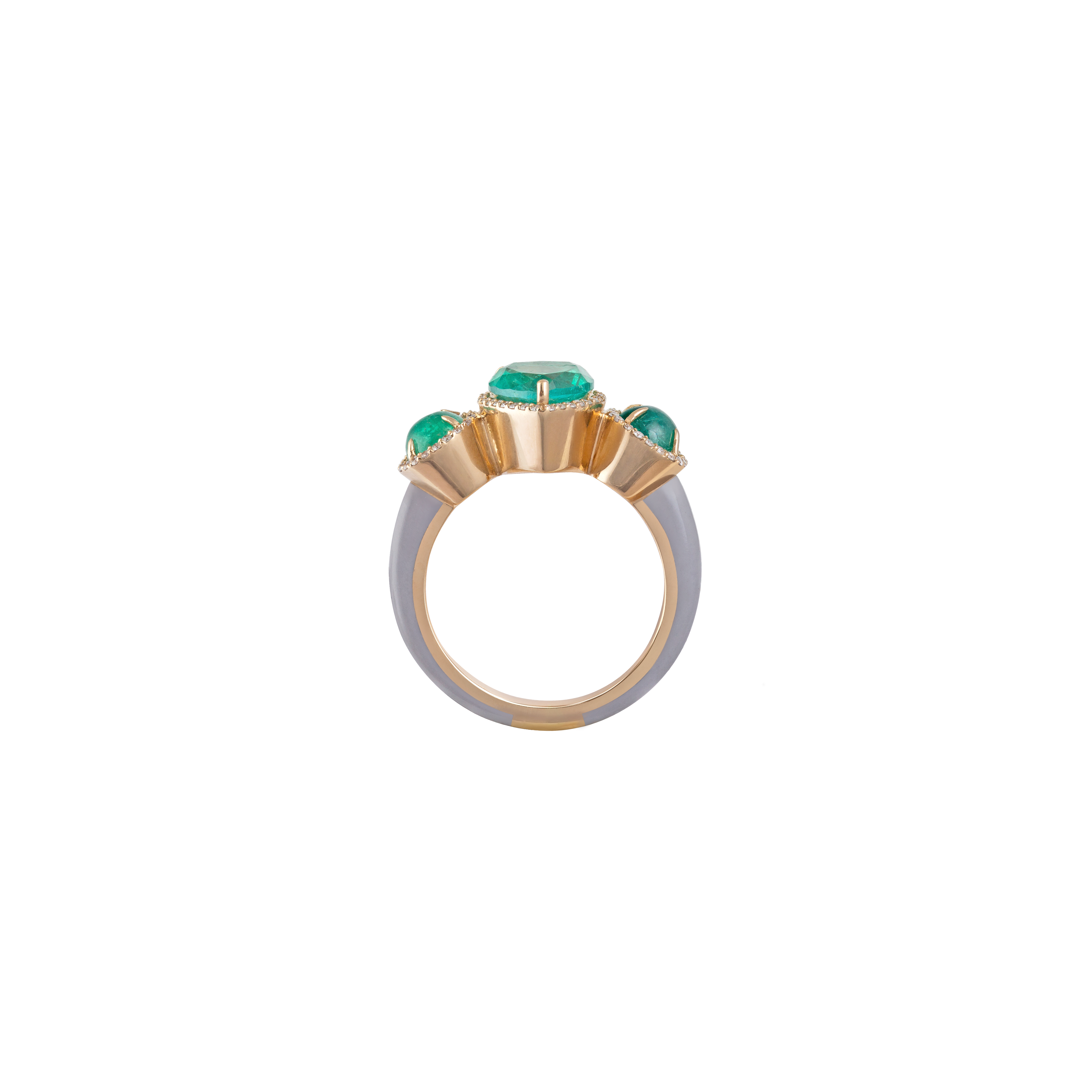Eye Candy Ring in 18K yellow gold with VS-G diamonds, Emerald stone