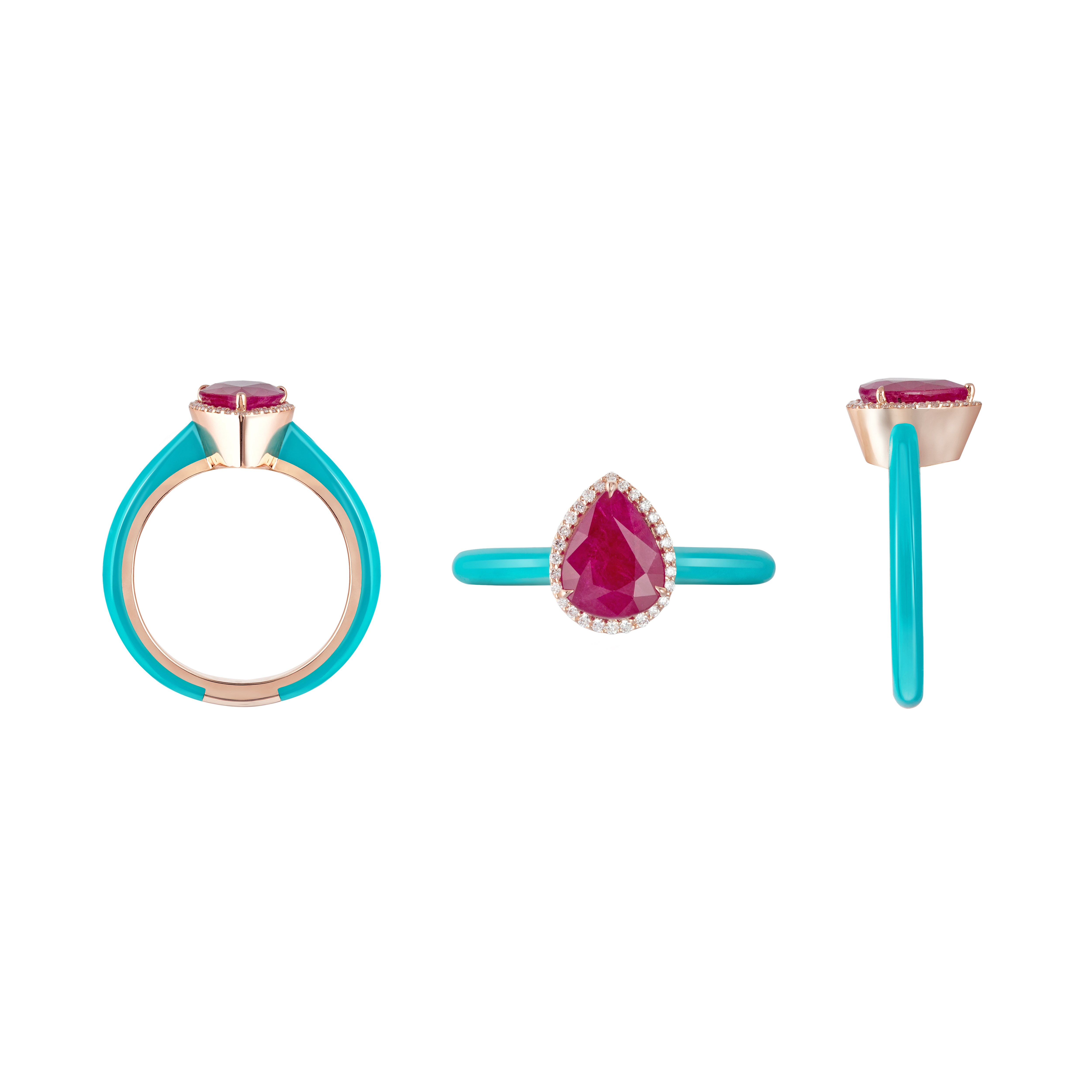 Eye Candy Ring in 18K rose gold with VS-G diamonds, ruby stone