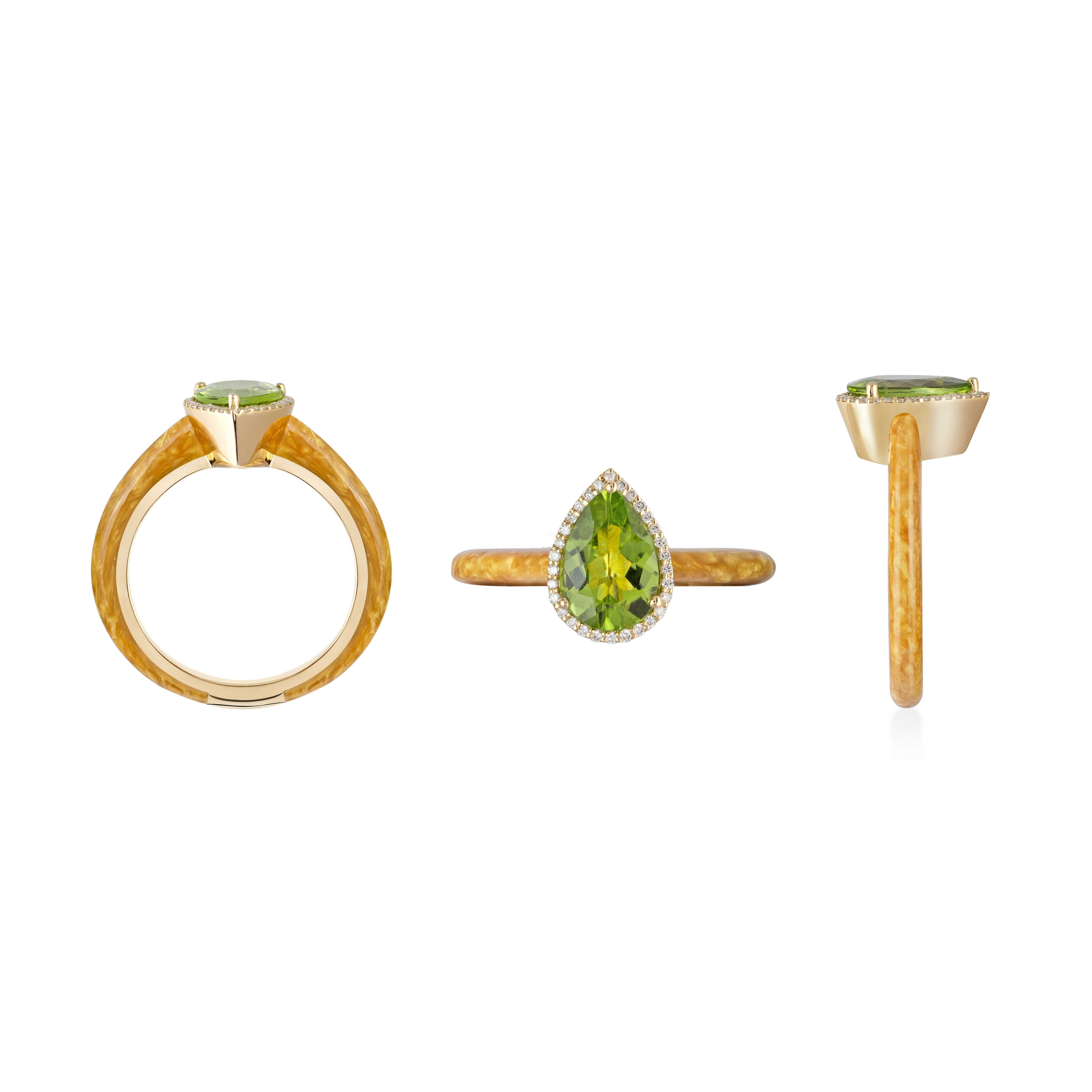 Eye Candy Ring in 18K yellow gold with VS-G diamonds, Peridot stone