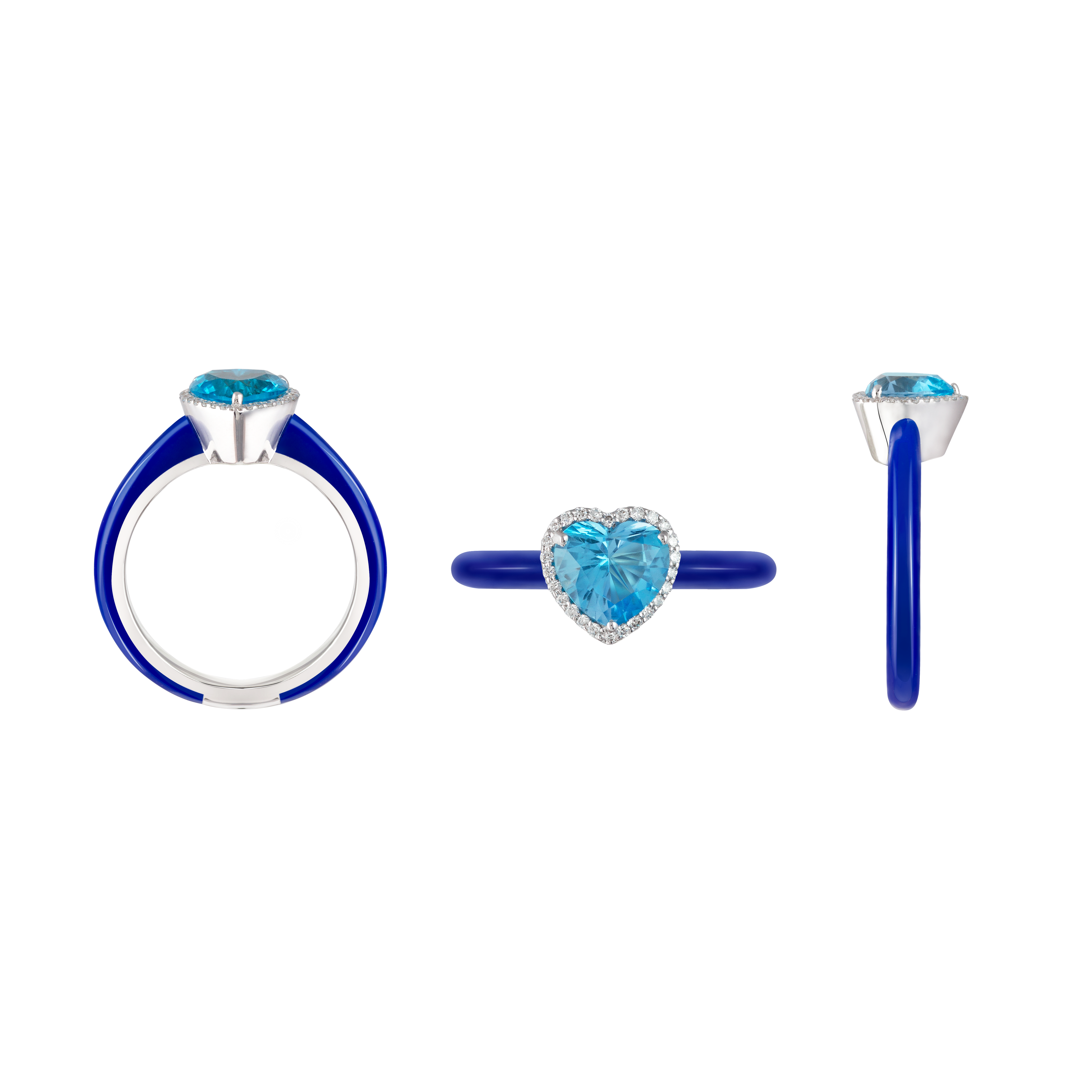 Eye Candy  Ring In 18K White Gold With VS-G Diamonds, Blue Topaz Stone