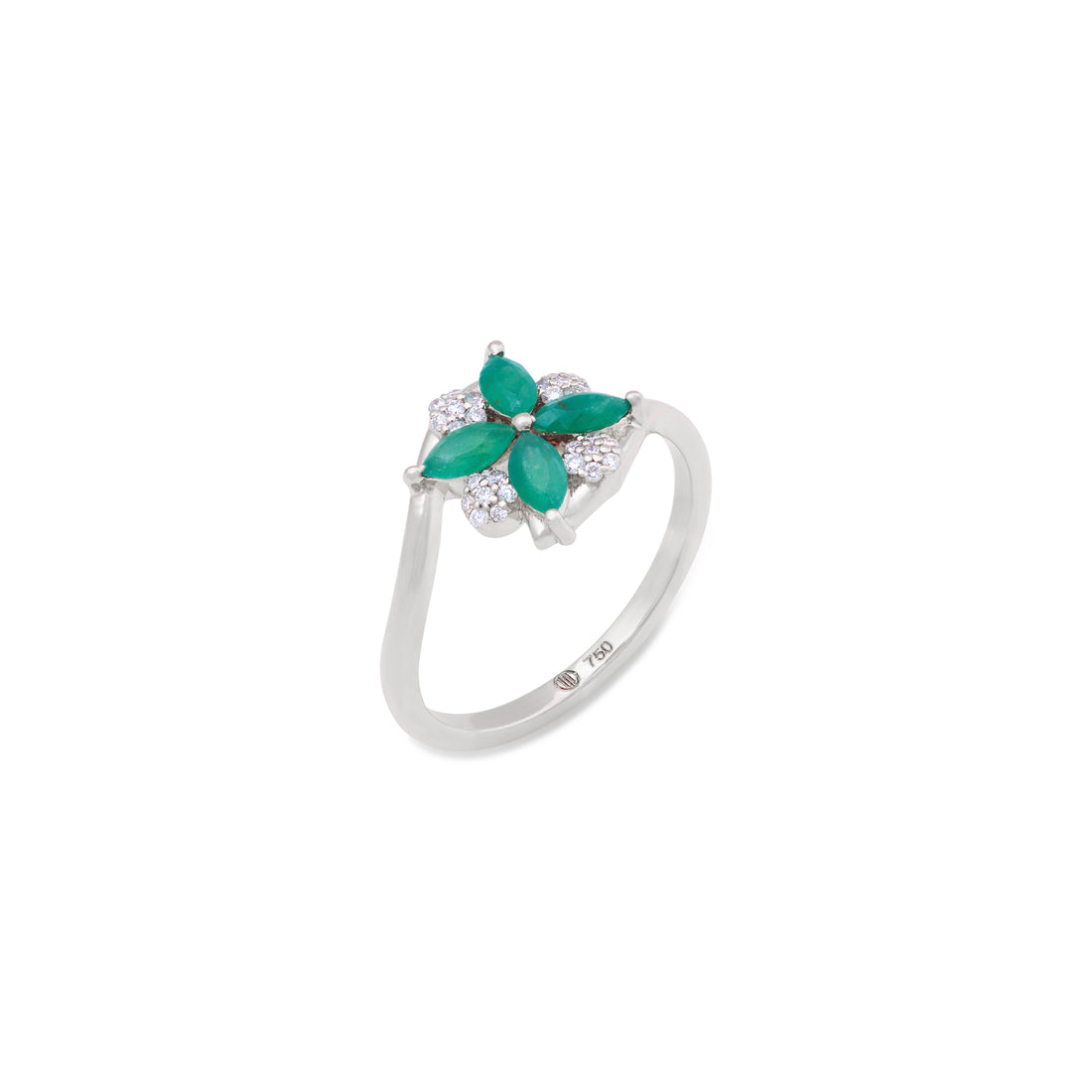 Quatrefoil Ring 18k Rose Gold With SI Diamonds And Emerald Stones