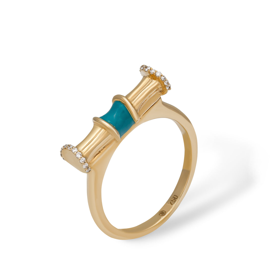 Ring in 18k Yellow Gold With VS-G Diamonds & Enamel Color - Bamboo Collection