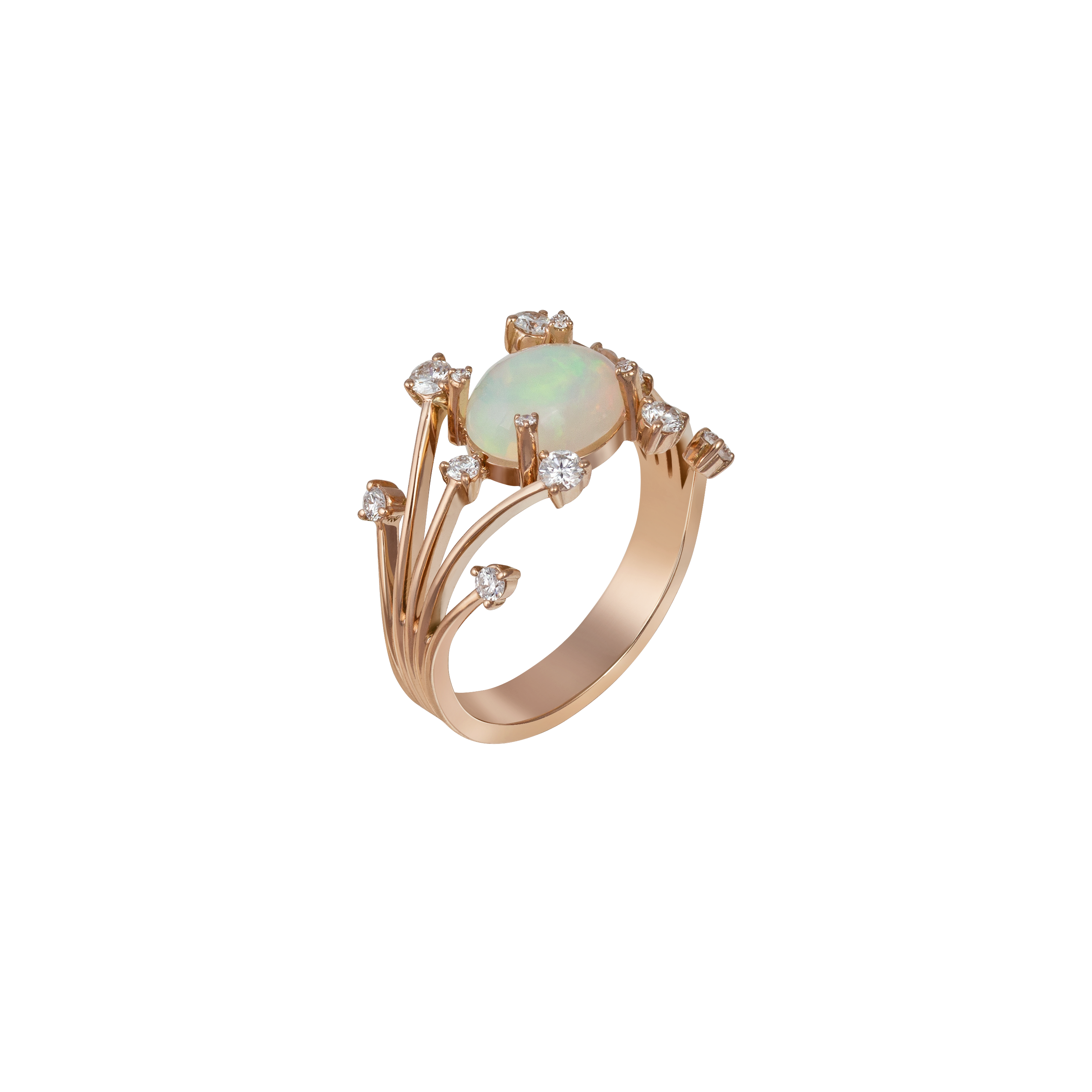 Ring in 18K rose gold with VS-G diamonds and Opal stone
