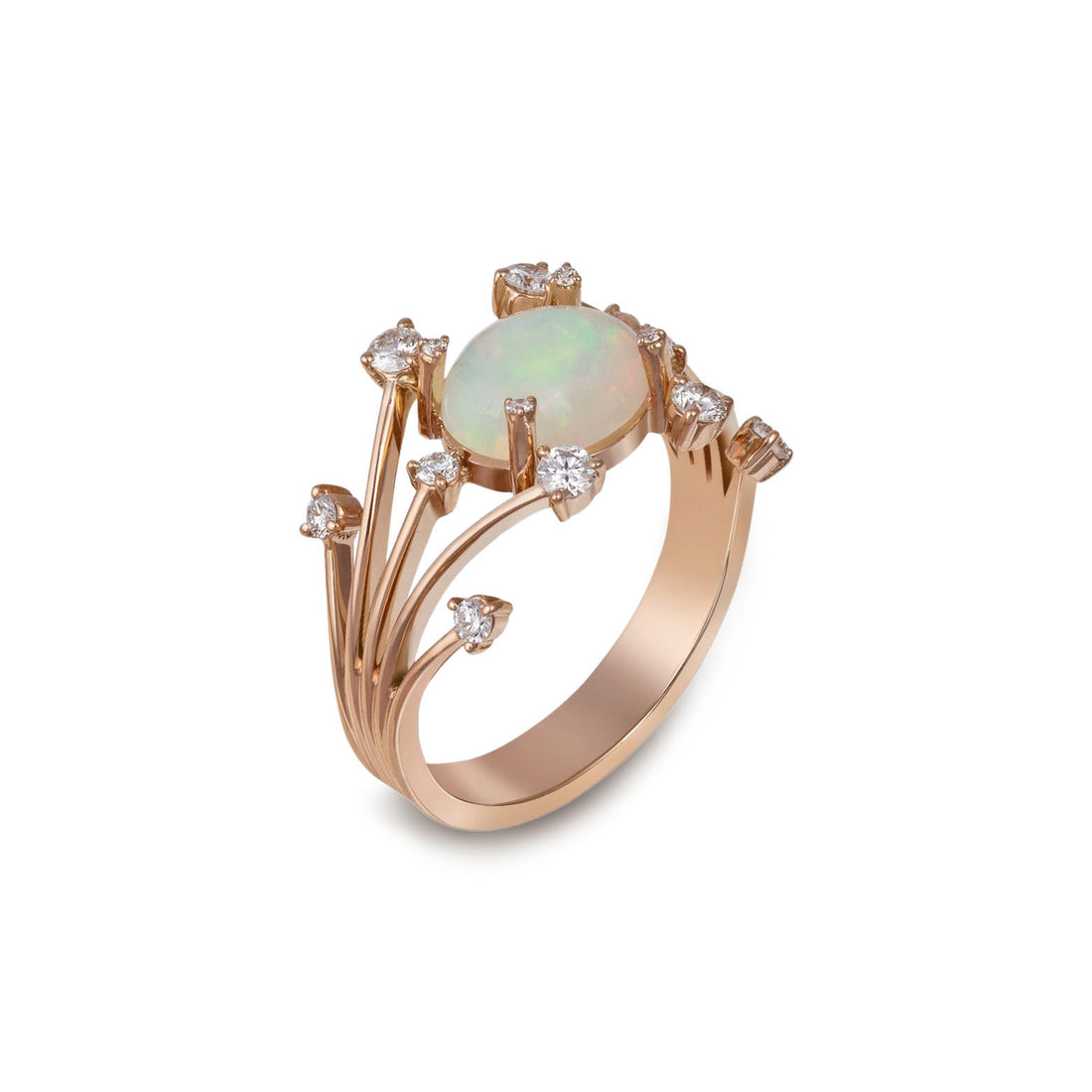 Ring in 18K rose gold with VS-G diamonds and Opal stone