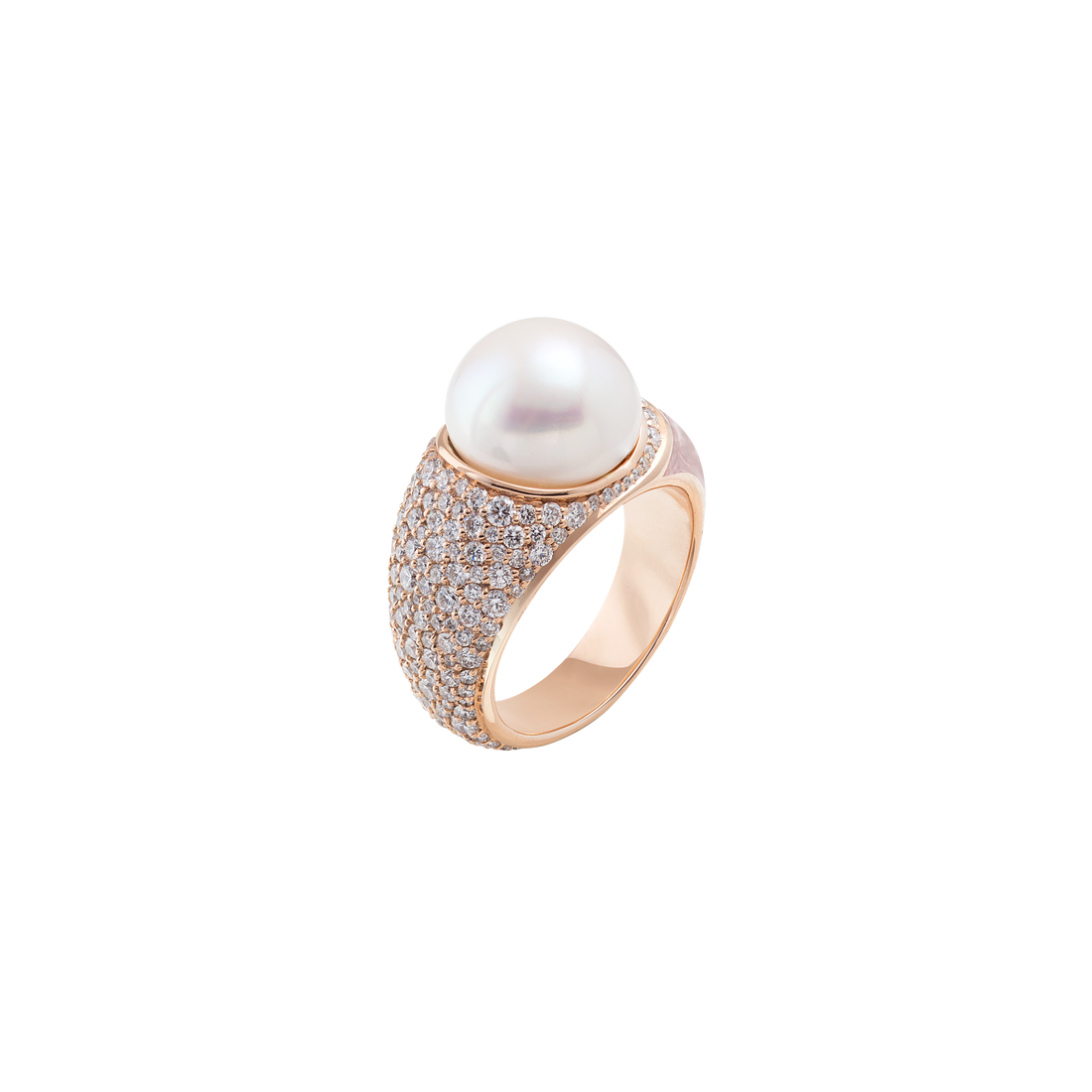 Ring in 18K yellow gold with VS-G diamonds and  White Pearl