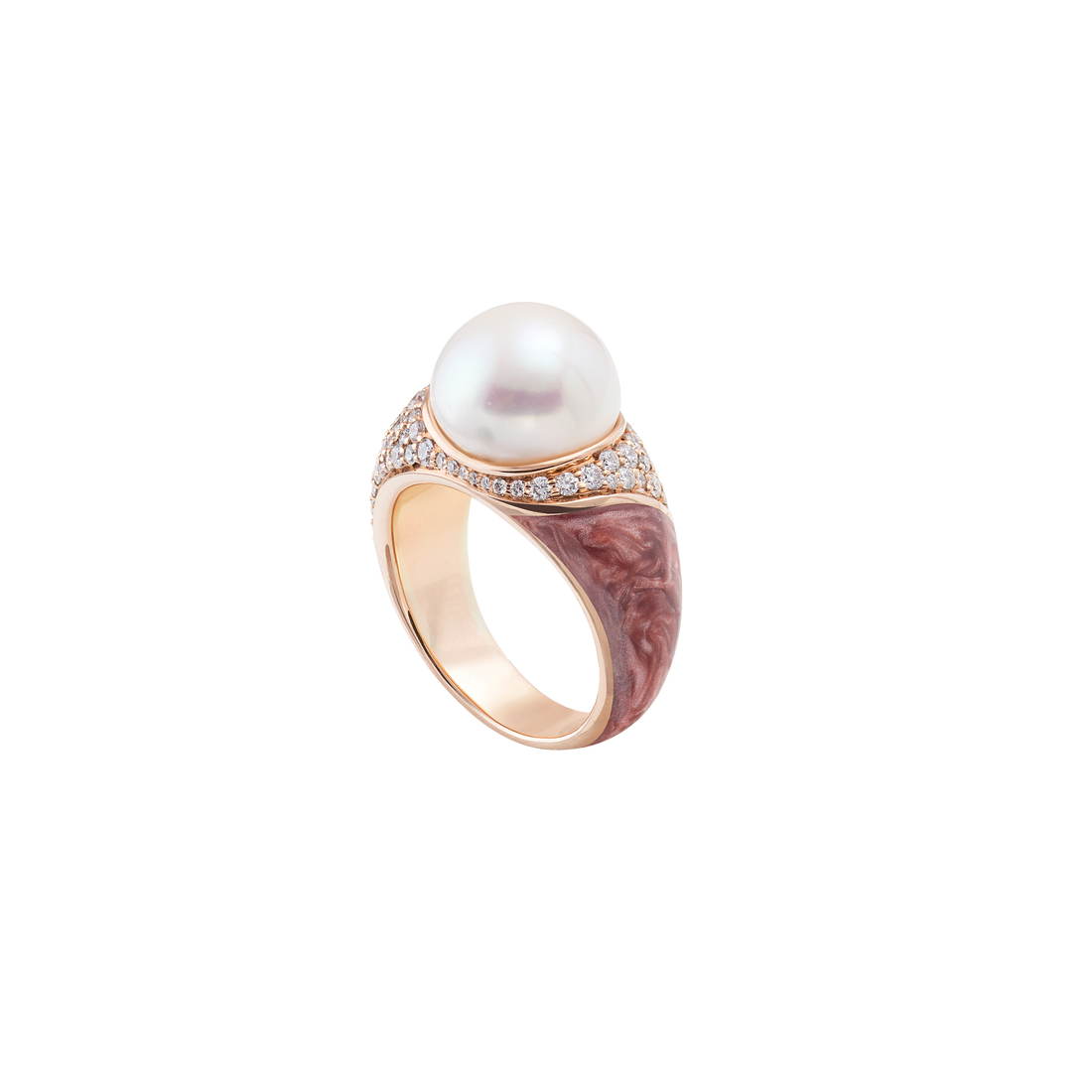 Ring in 18K yellow gold with VS-G diamonds and  White Pearl