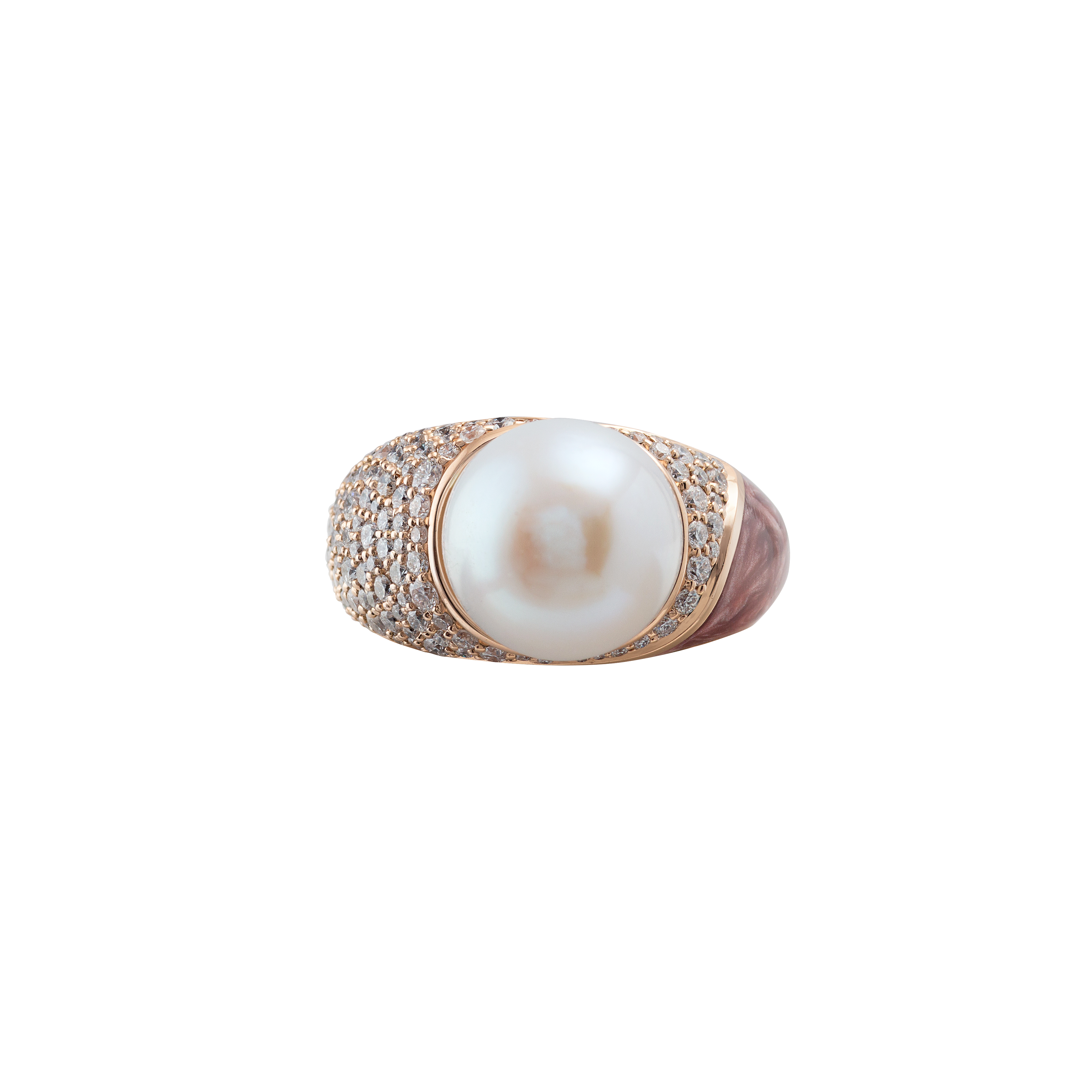 Ring in 18K yellow gold with VS-G diamonds and  White Pearl