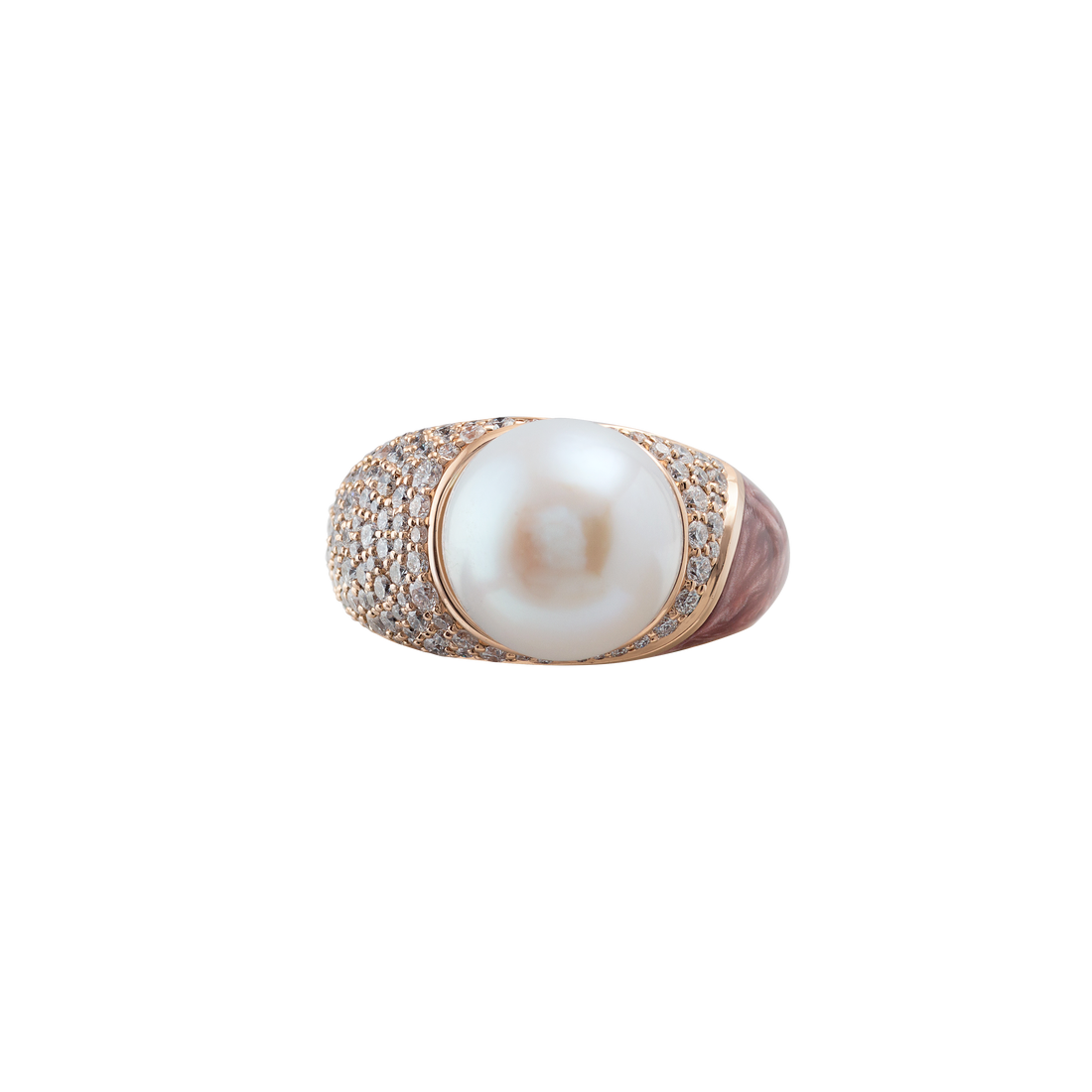 Ring in 18K yellow gold with VS-G diamonds and  White Pearl