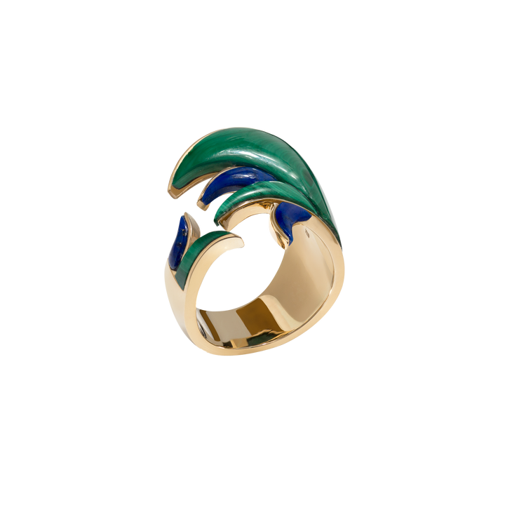 Tropicalia Ring in 18K yellow gold with Malachite and Lapis stones