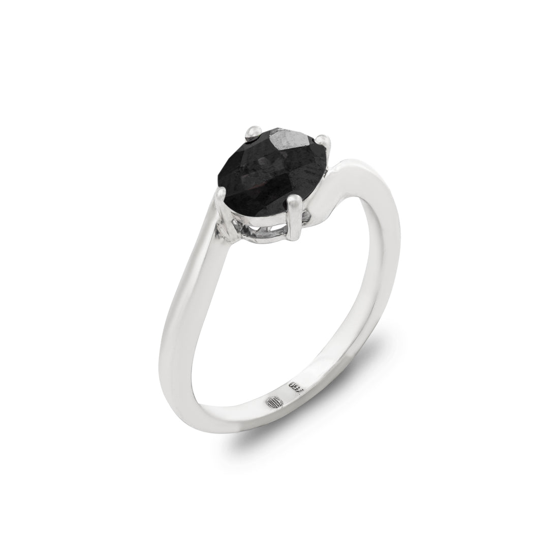 Ring in 18K White Gold and Black Tourmaline Stone - Arcobaleno Collection