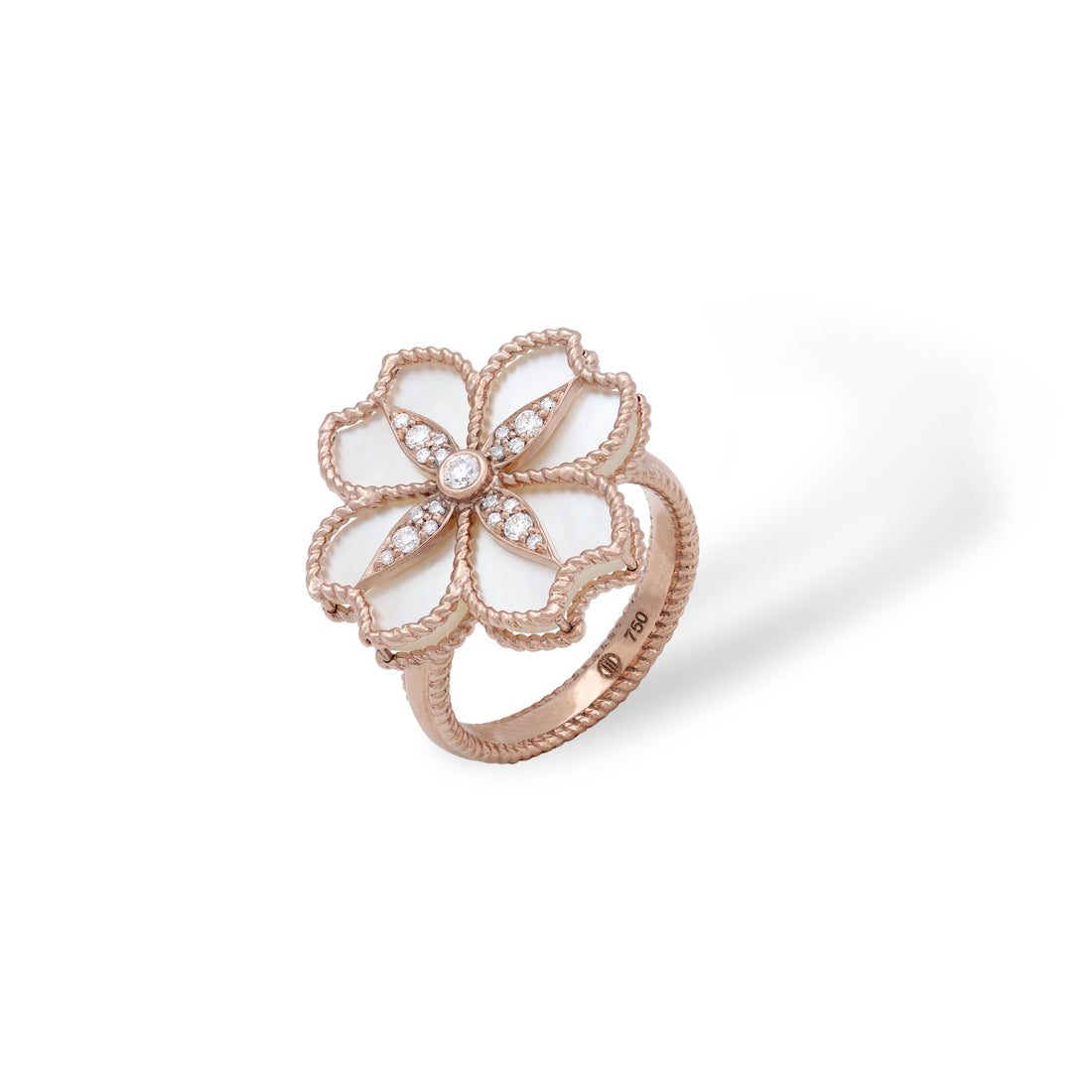 Mallow Flower Ring In 18K Rose Gold With VS-G Diamonds And MOP Stone