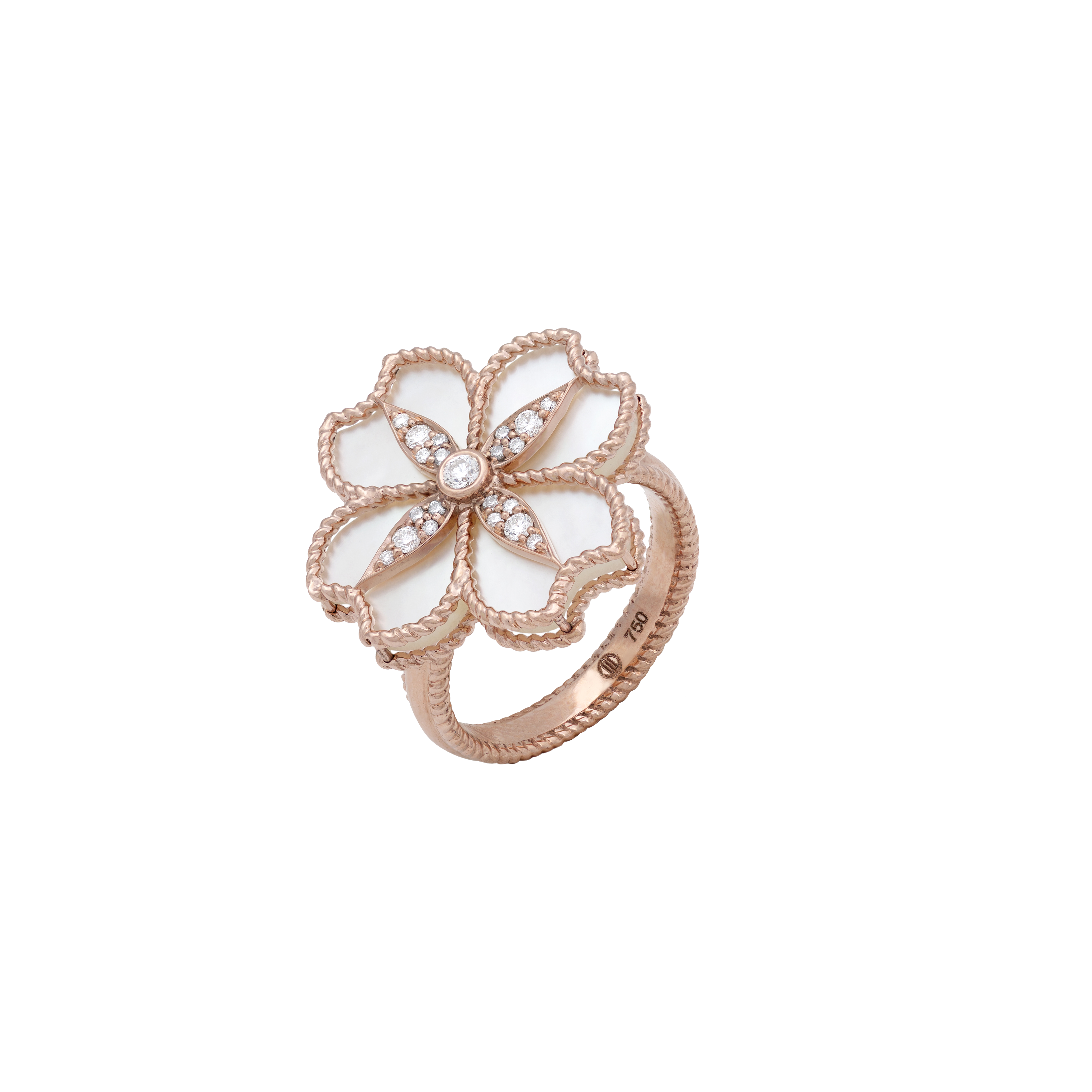 Mallow Flower Ring In 18K Rose Gold With VS-G Diamonds And MOP Stone