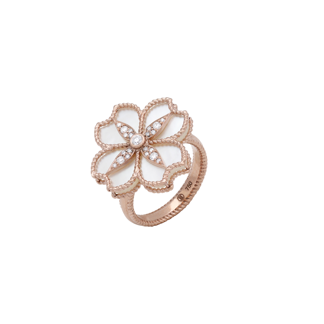 Mallow Flower Ring In 18K Rose Gold With VS-G Diamonds And MOP Stone