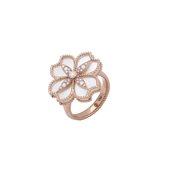 Mallow Flower Ring In 18K Rose Gold With VS-G Diamonds And MOP Stone