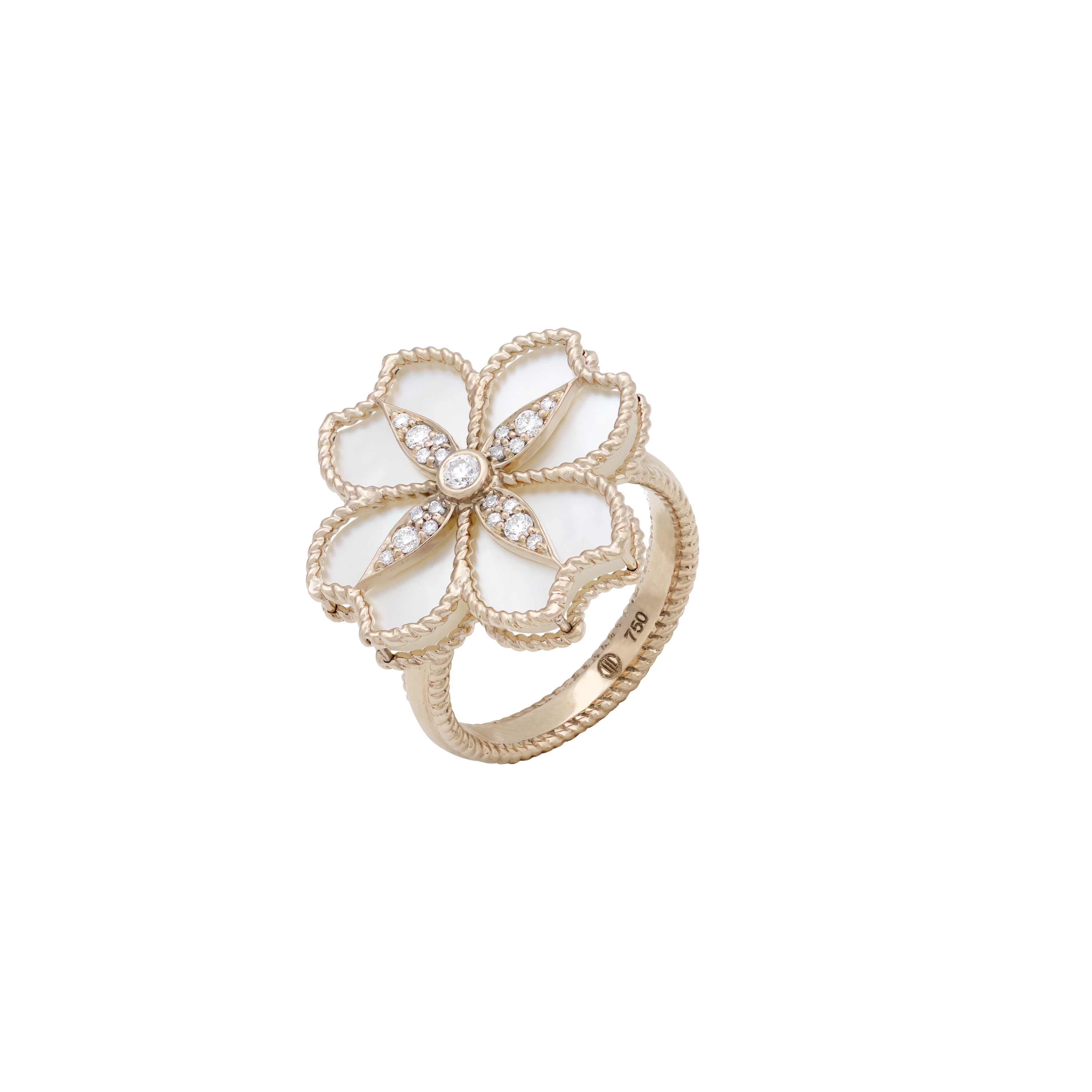 Mallow Flower Ring In 18K Rose Gold With VS-G Diamonds And MOP Stone