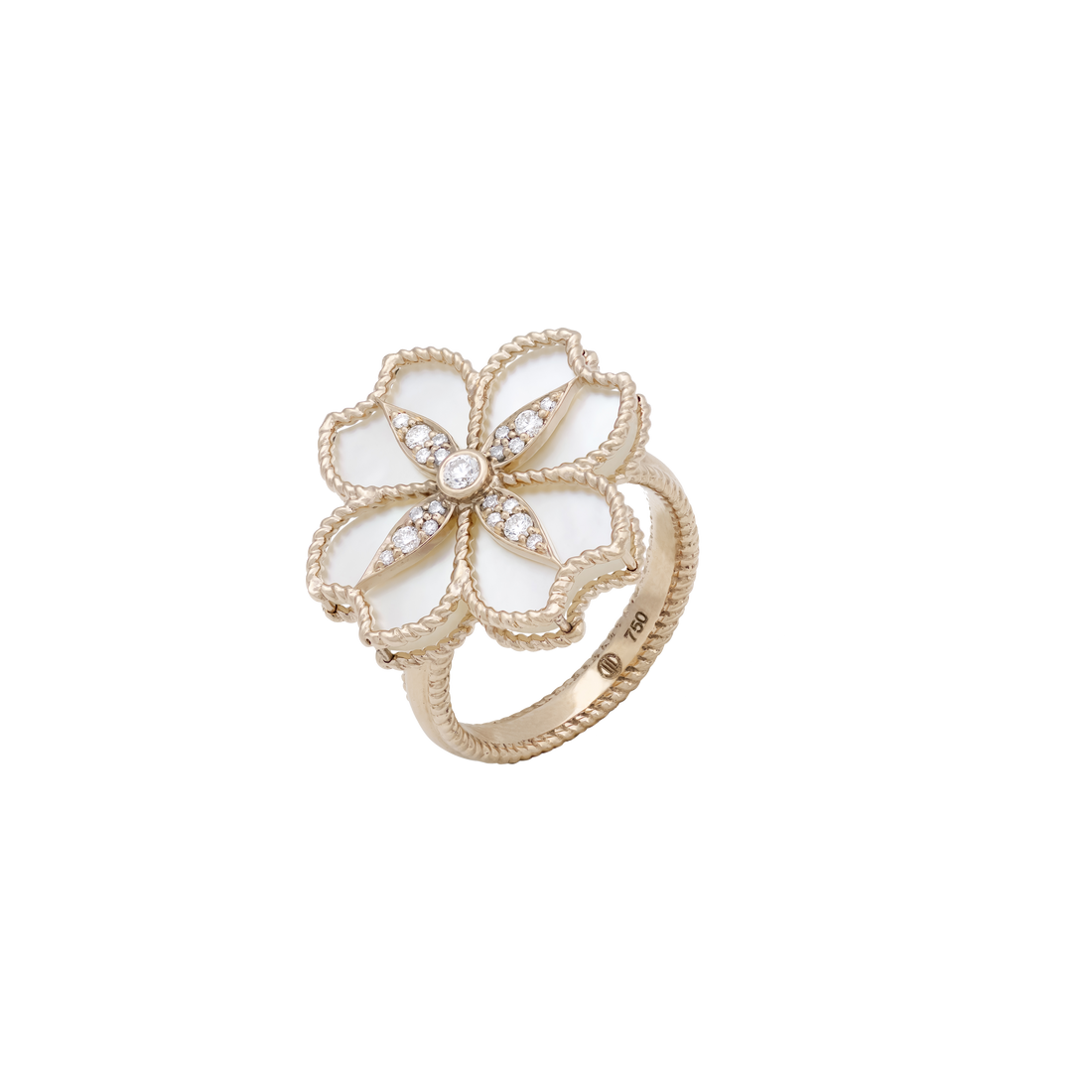 Mallow Flower Ring In 18K Rose Gold With VS-G Diamonds And MOP Stone