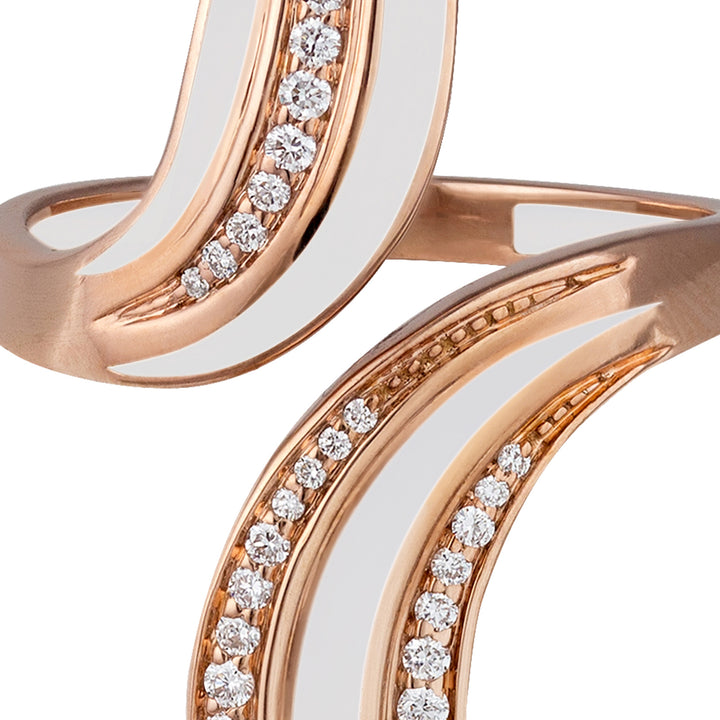 Silhouette Ring in 18K Yellow Gold with VS-G Diamond and White Enamel